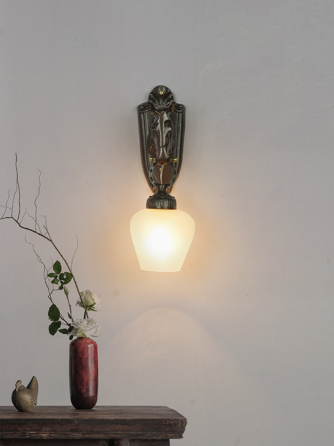 Fos Lighting Brown Medieval Cast Aluminium Brown Stallion Wall Lamp