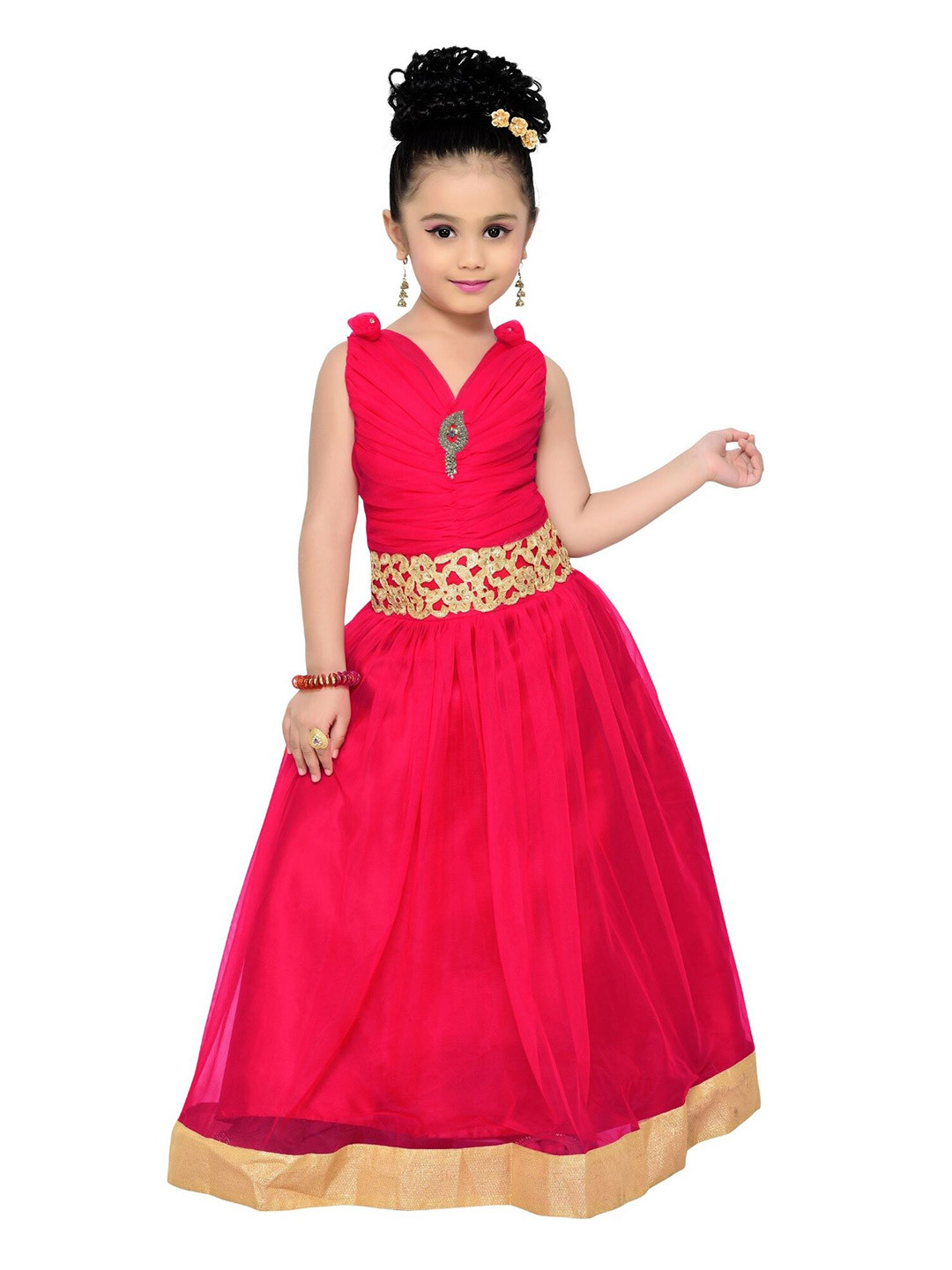 ADIVA Pink Applique Net Maxi Dress