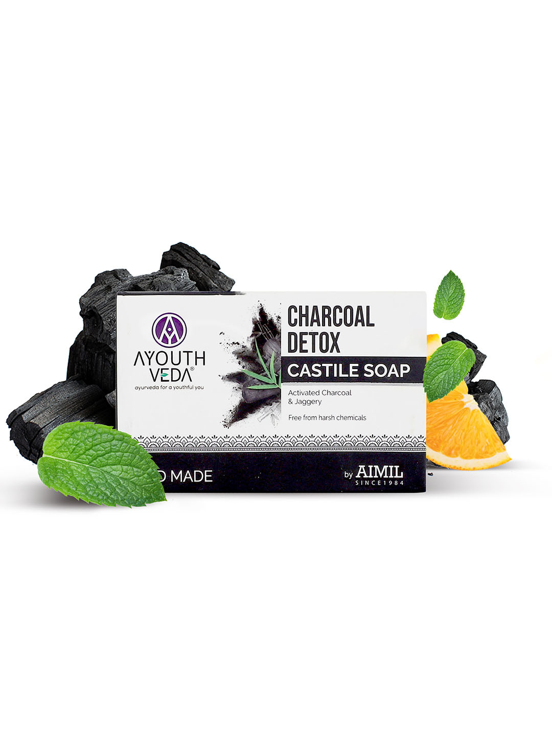 AYOUTHVEDA Black Charcoal Detox Castile Soap-110gm