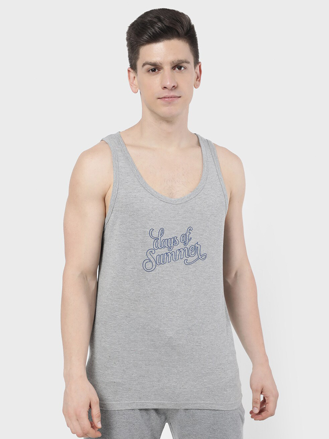 R&B Men Grey Printed Raw Edge T-shirt