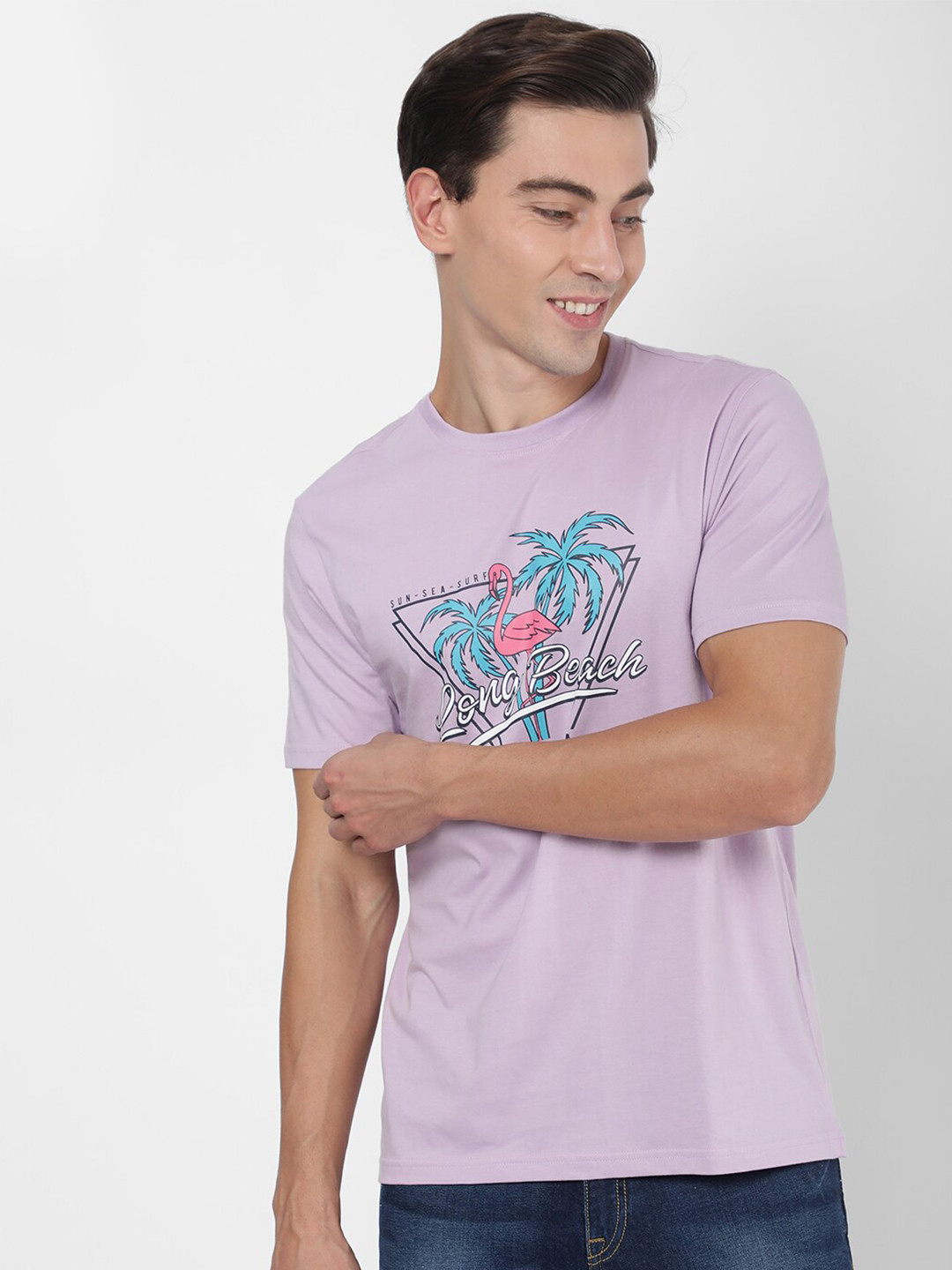 R&B Men Purple Printed T-shirt