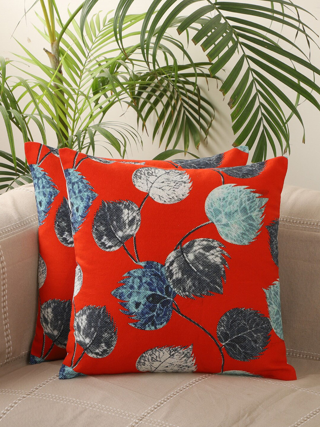 Jamio Firati Red & Grey Set of 2 Floral Square Cushion Covers