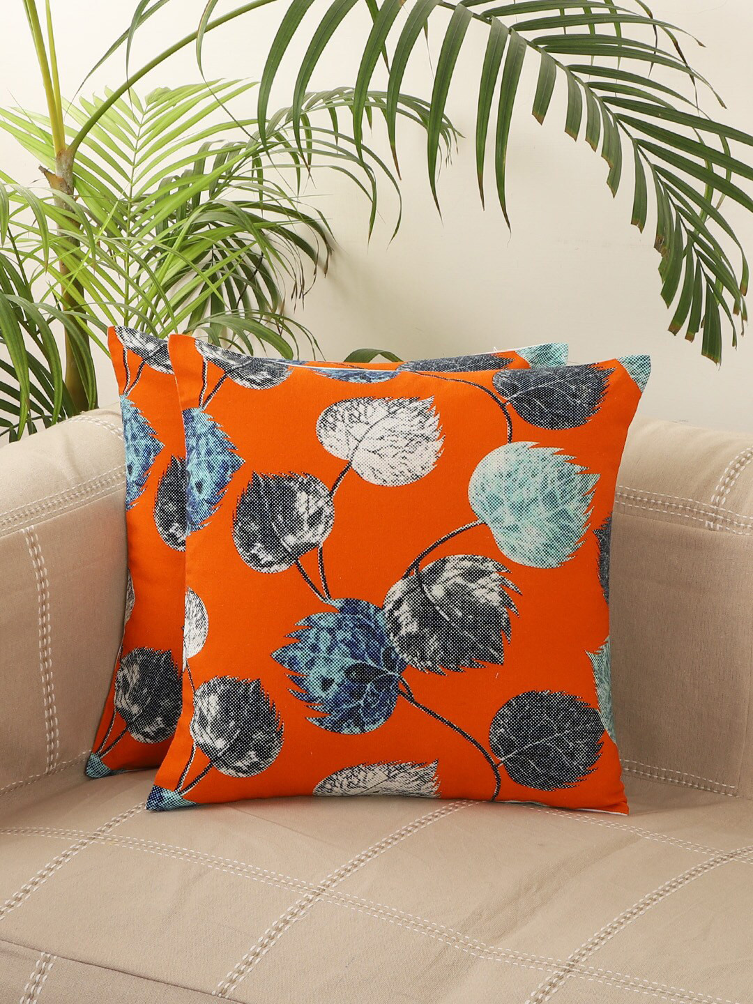 Jamio Firati Rust & Grey Set of 2 Ethnic Motifs Square Cushion Covers