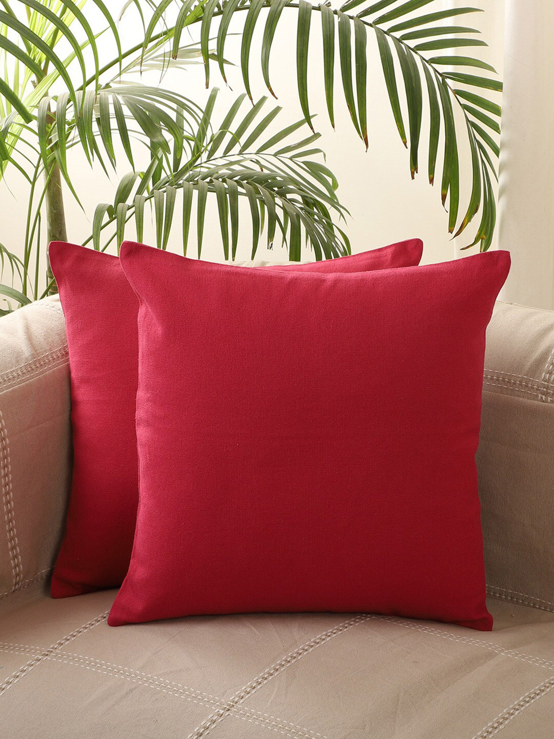 Jamio Firati Pink Cotton Breathable 2 Textured Square Cushion Covers -16x16In