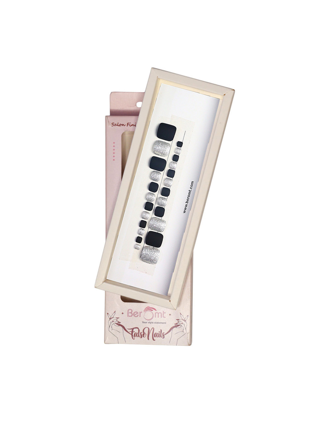 BEROMT Women Silver-Toned & Black Toe Nails 204