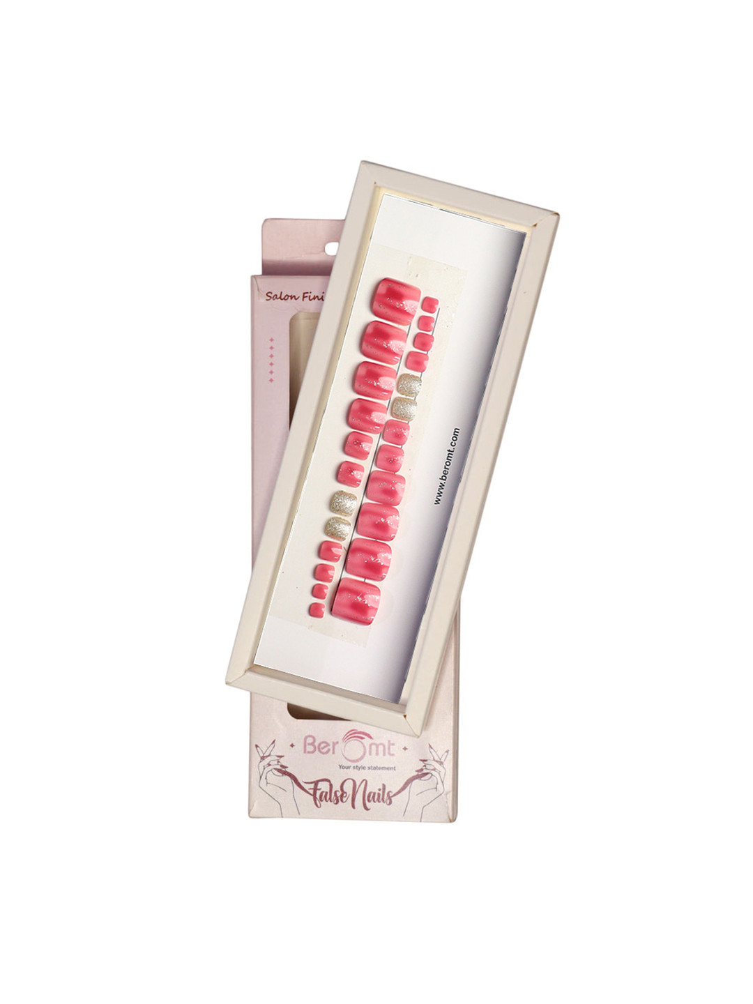 BEROMT Pink Salon Finish Long Lasting Alcohol Free Press On Toe Nail Tips