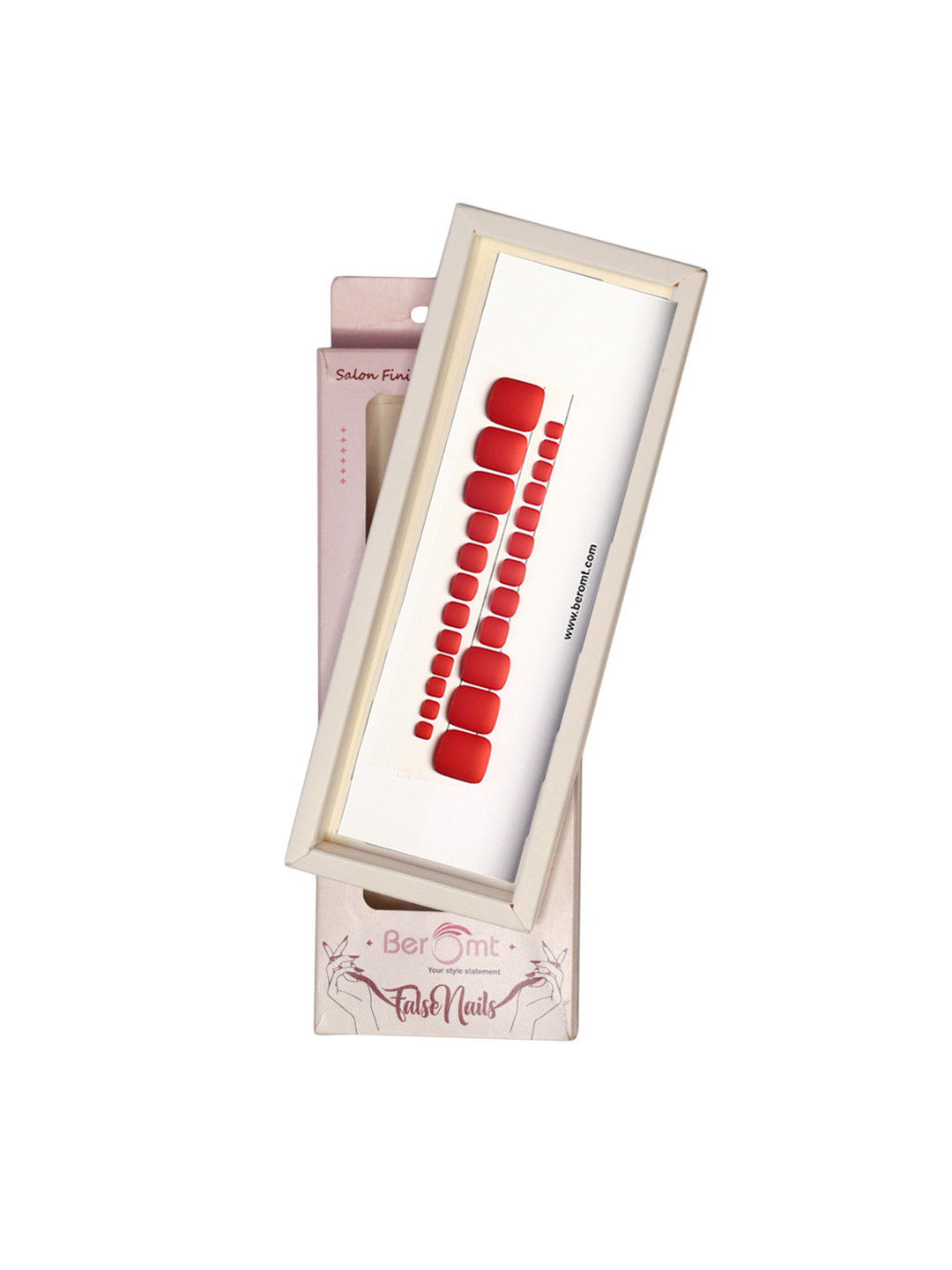 BEROMT Salon Finish Long-Lasting Reusable Press-On False Toe Nails Tips Kit - Shade 208