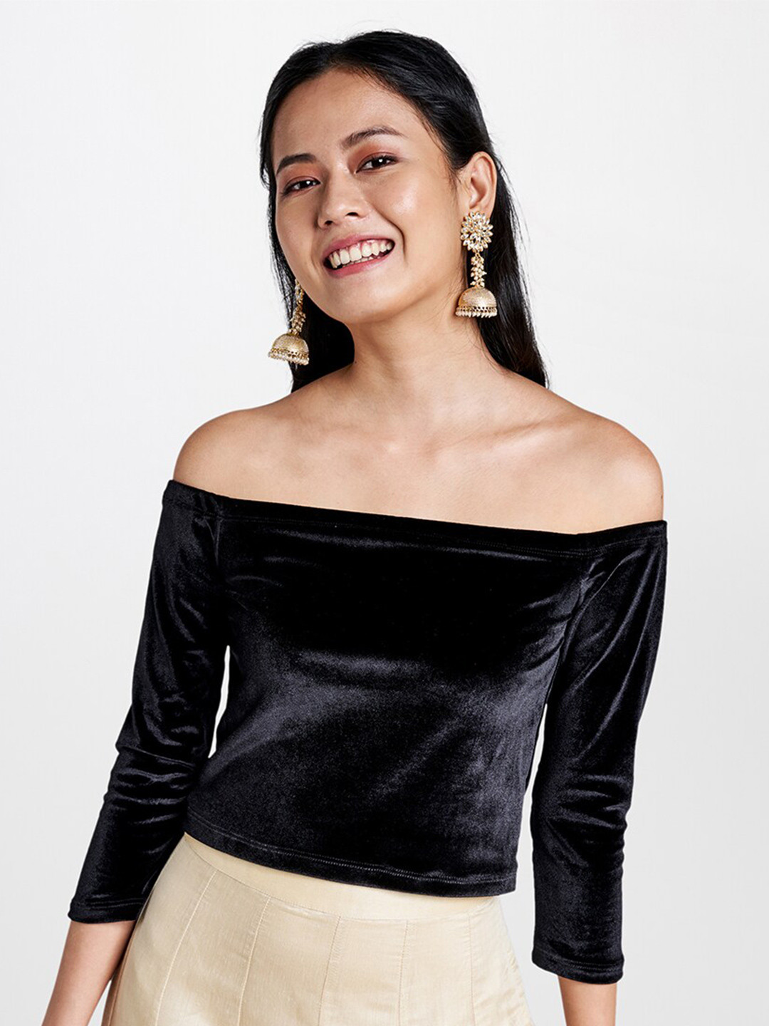 Global Desi Black Off-Shoulder Bardot Top