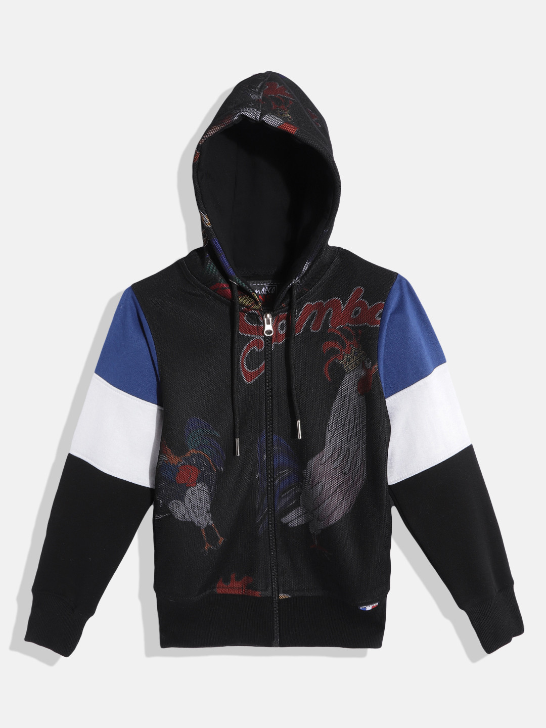 Little Marco Boys Black & White Printed Hooded Sweatshirt