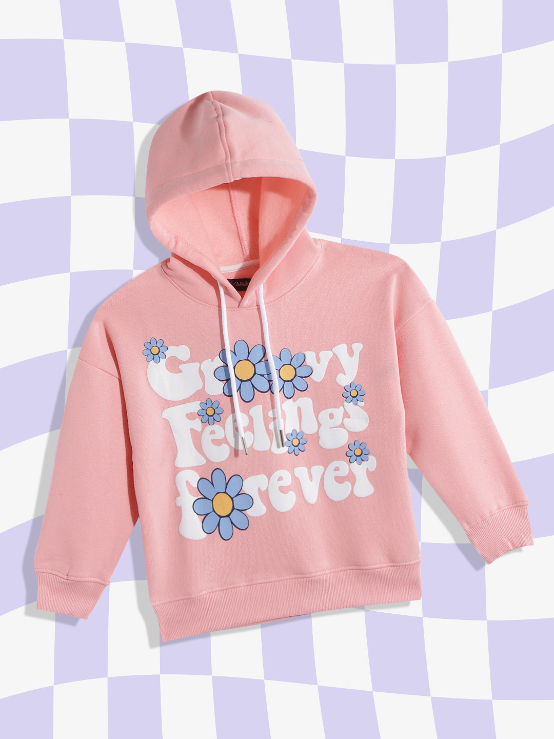 White Snow Girls Pink & White Floral Printed Hooded Sweatshirt