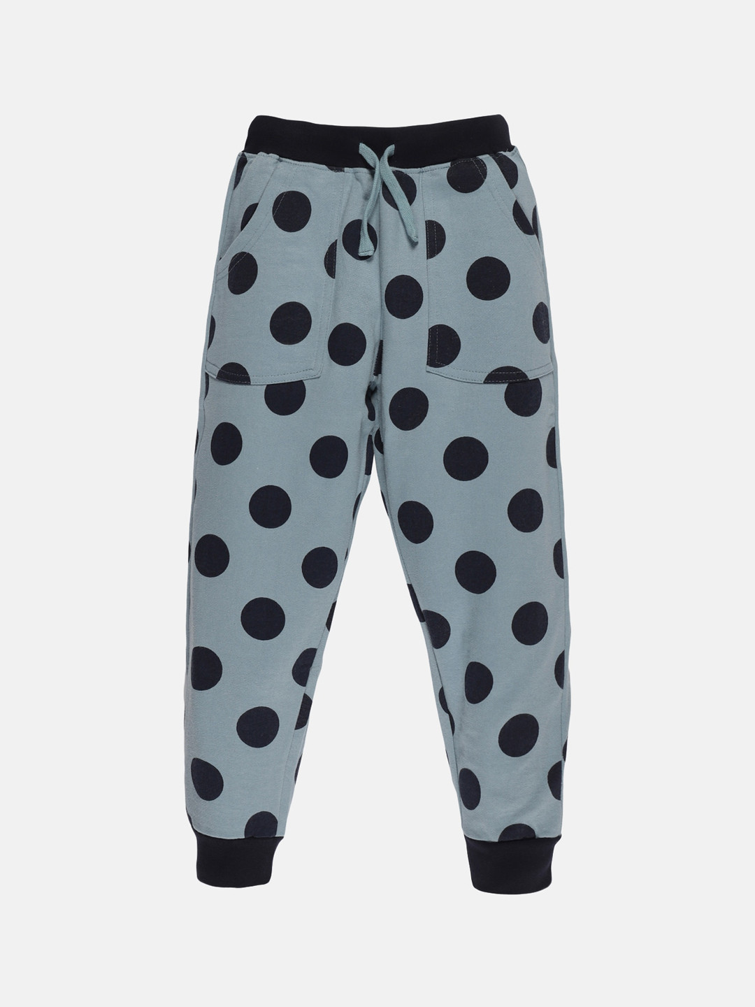 KiddoPanti Kids Boys Blue Polka Dot Printed Cotton Track Pants