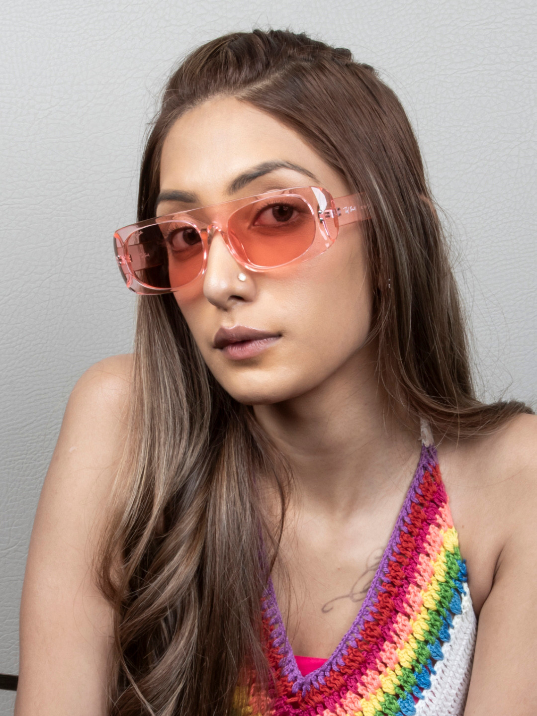 Ted Smith Unisex Pink Square Sunglasses With Polarized Lens