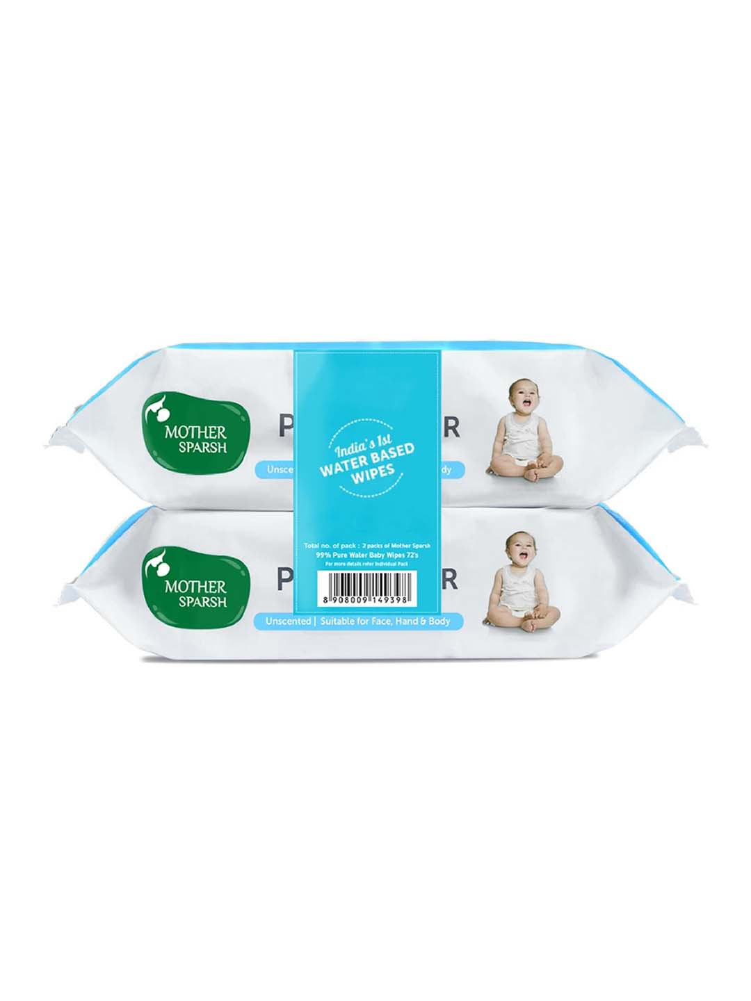 Mother Sparsh Set of 2 Unscented 99% Pure Water Based Baby Wipes - 72 Wipes Each