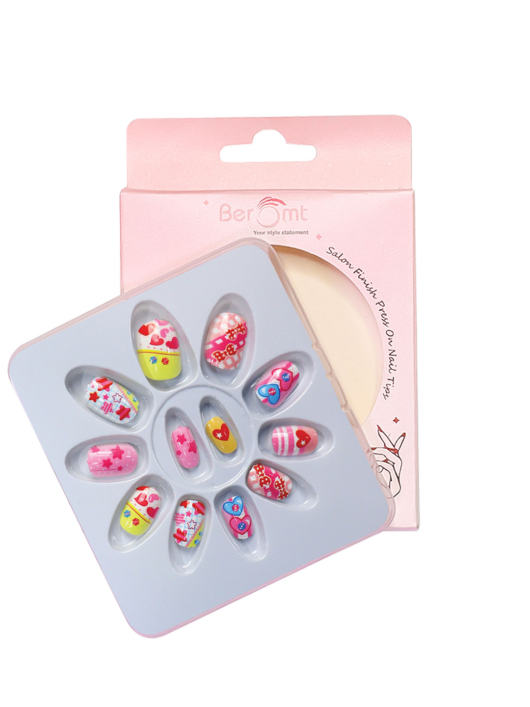 BEROMT Girls Salon Finish Press-On False Nail Tips Kit - Shade 45