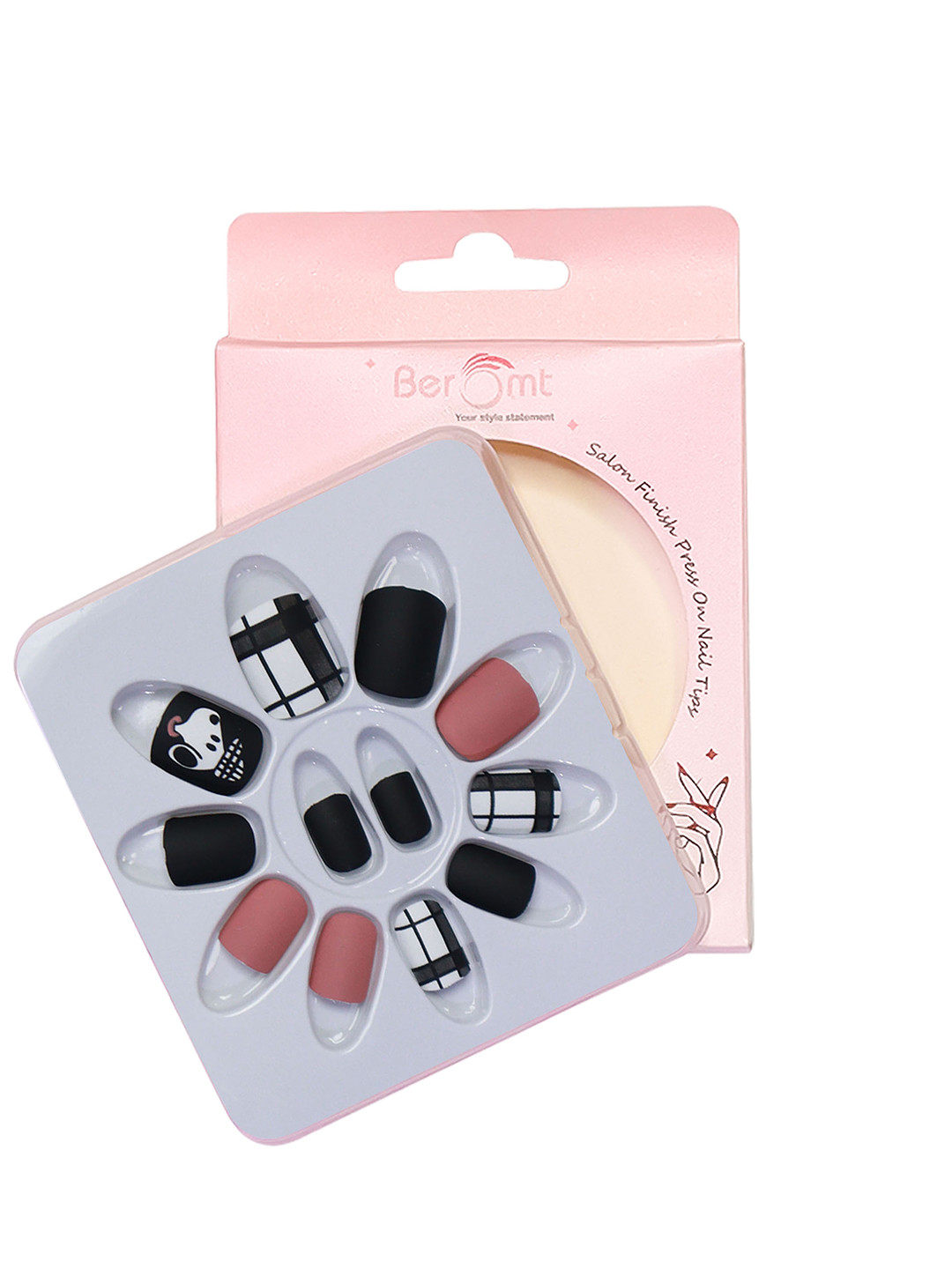 BEROMT Girls Salon Finish Peanuts Print Press-On False Nail Tips Kit - Shade 32