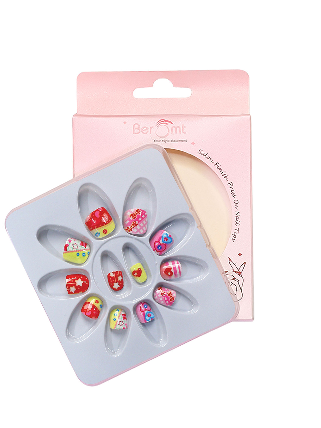 BEROMT Girls Salon Finish Press-On False Nail Tips Kit - Shade 44