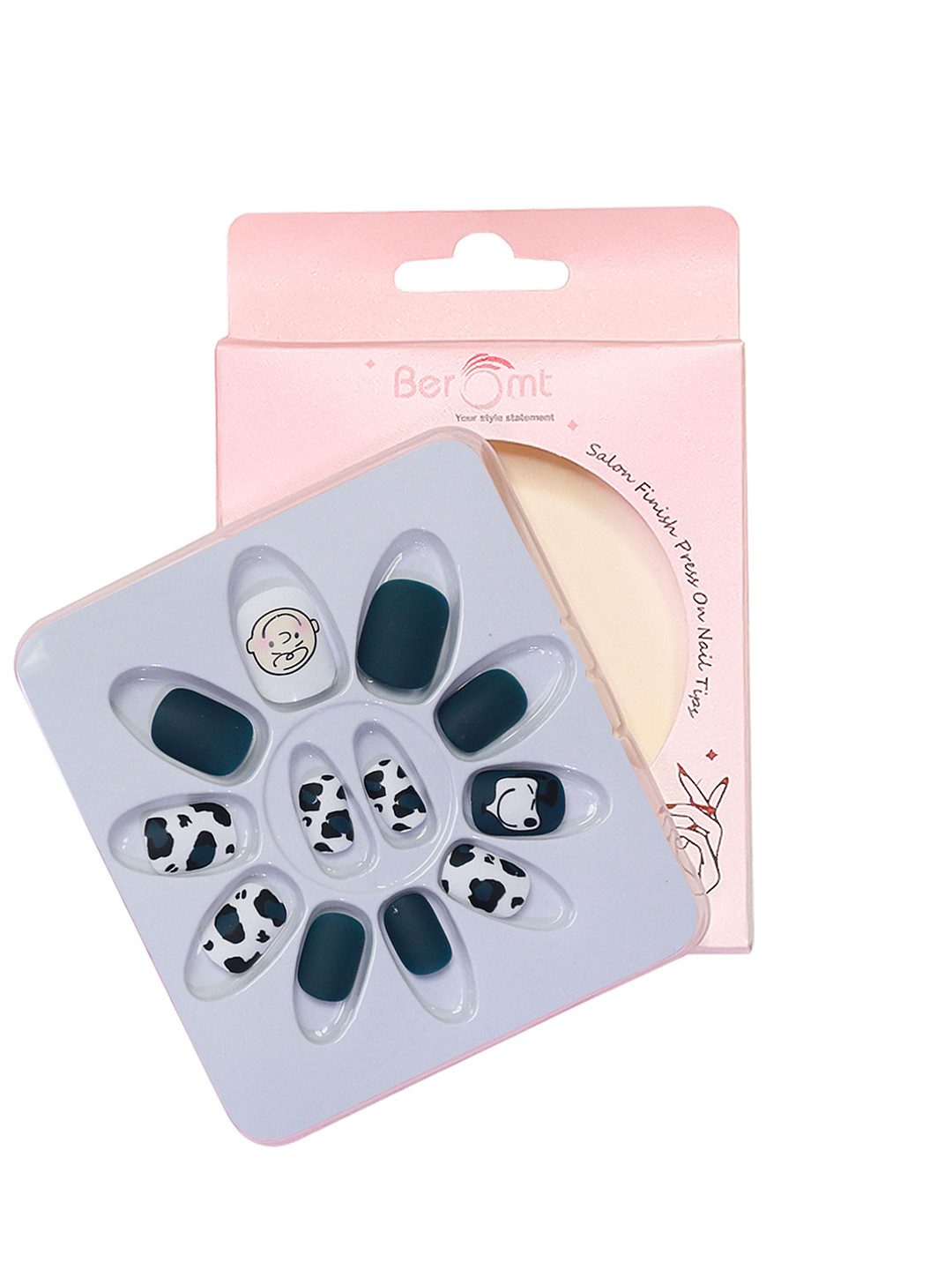 BEROMT Girls Salon Finish Peanuts Print Press-On False Nail Tips Kit - Shade 16