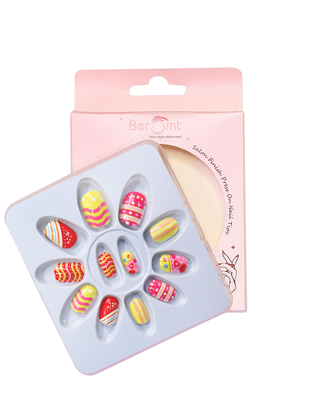 BEROMT Girls Salon Finish Press-On False Nail Tips Kit - Shade 56