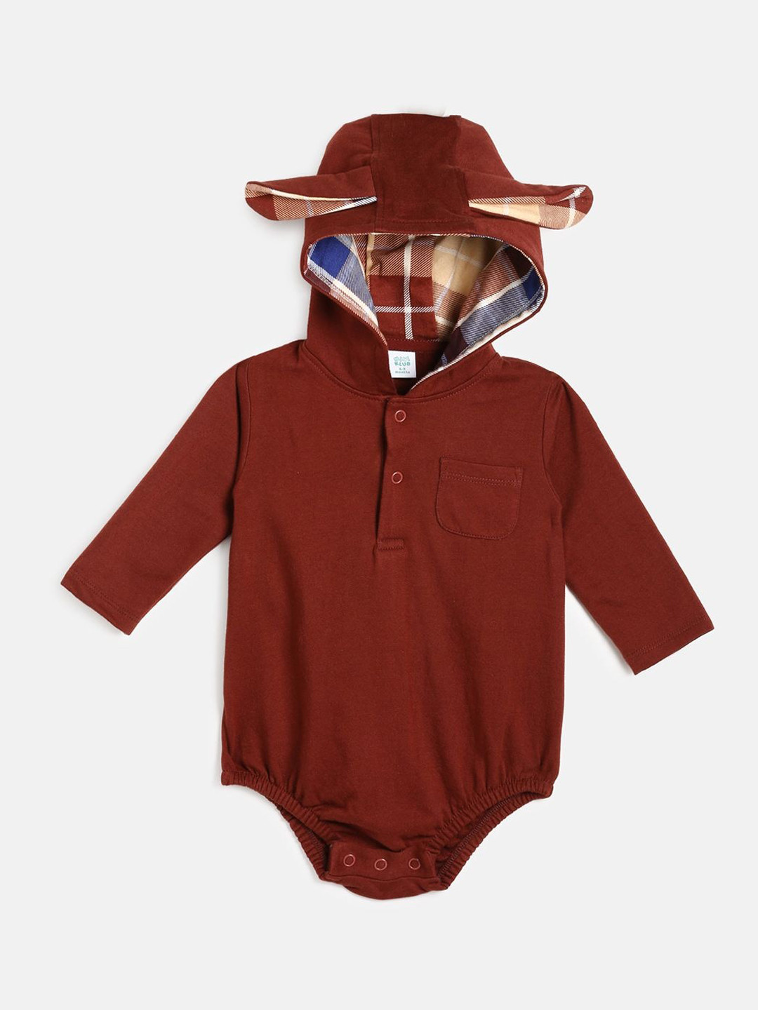 MINI KLUB Boys Brown & Beige Body Suit And Bottom Clothing Set