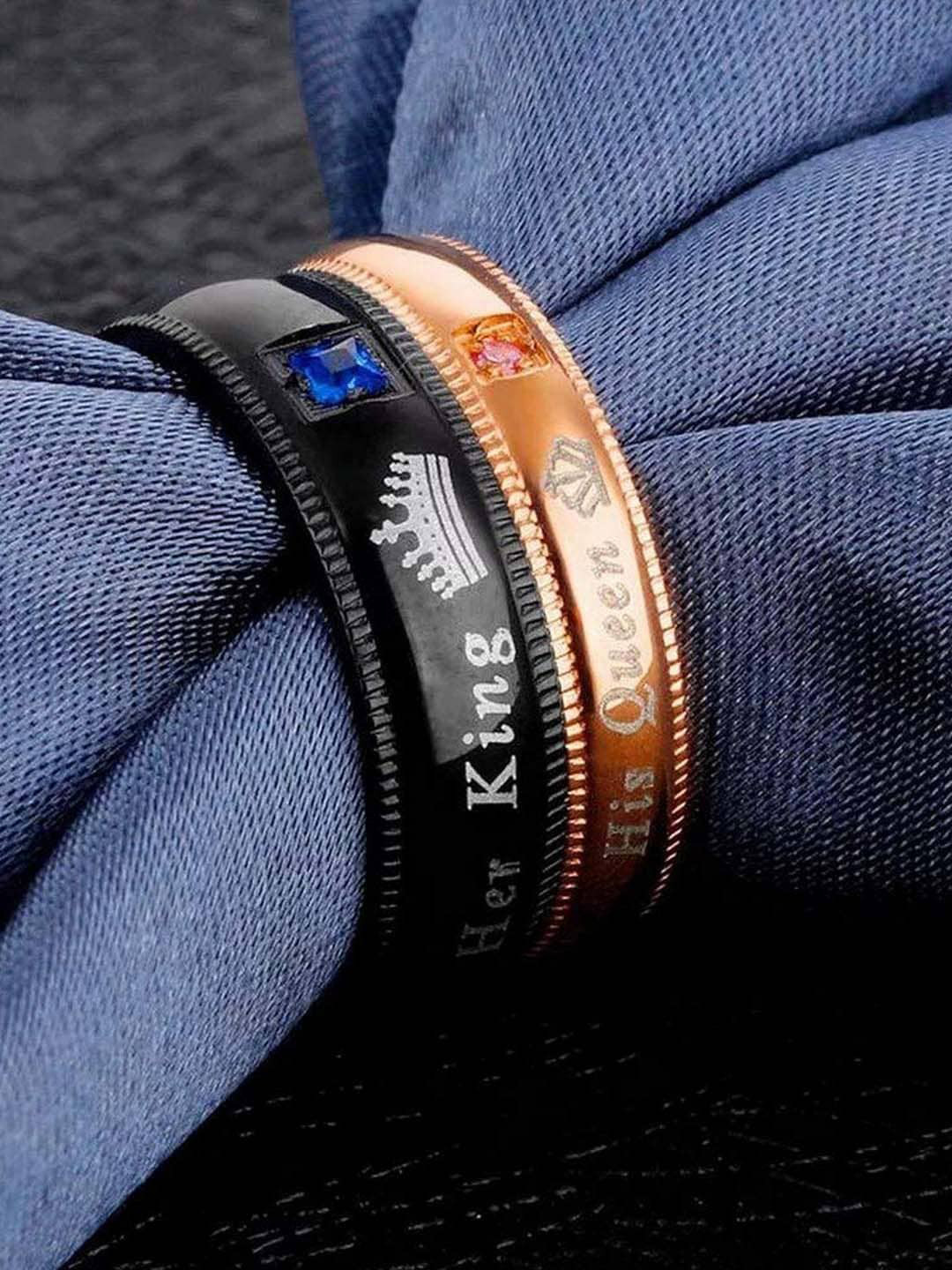 UNIVERSITY TRENDZ Set Of 2 Silver-Plated & CZ-Studded Couple Finger Rings