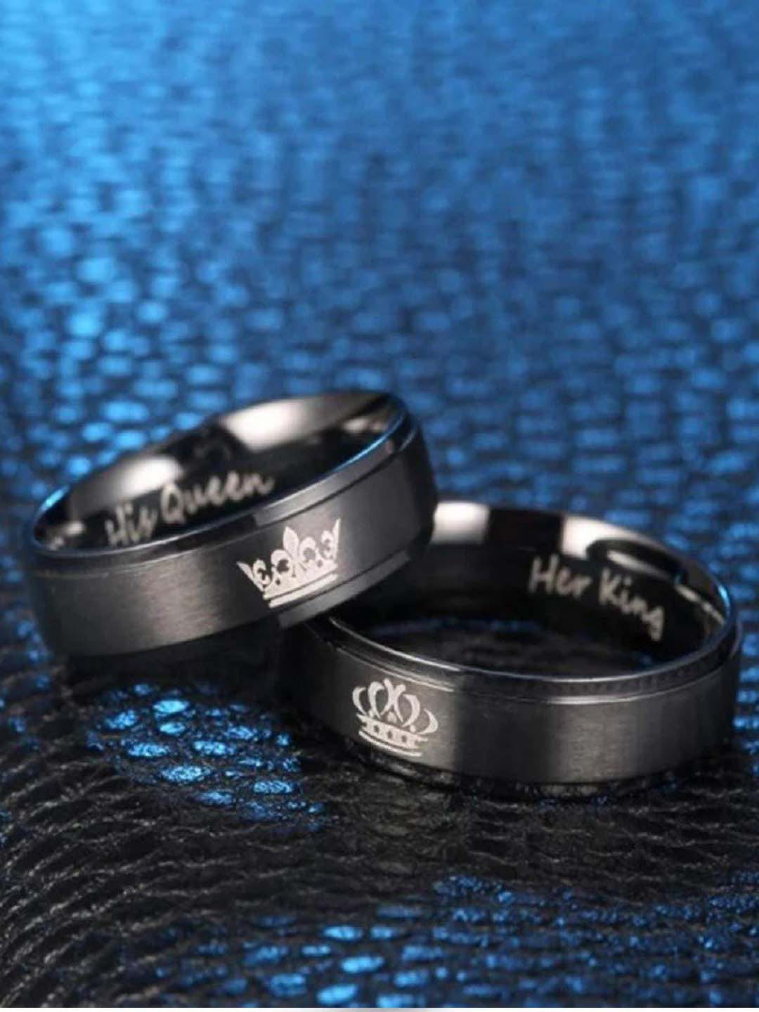 UNIVERSITY TRENDZ Set of 2 Black Stainless Steel Couple Ring