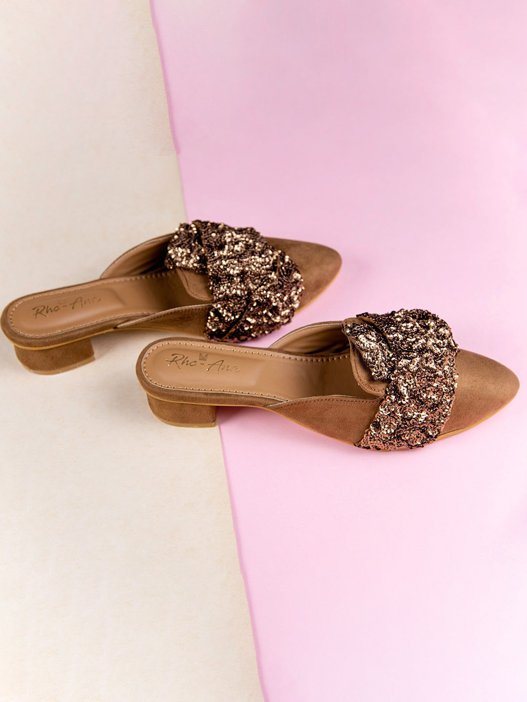 Rhe-Ana Women Brown Party One Toe Flats