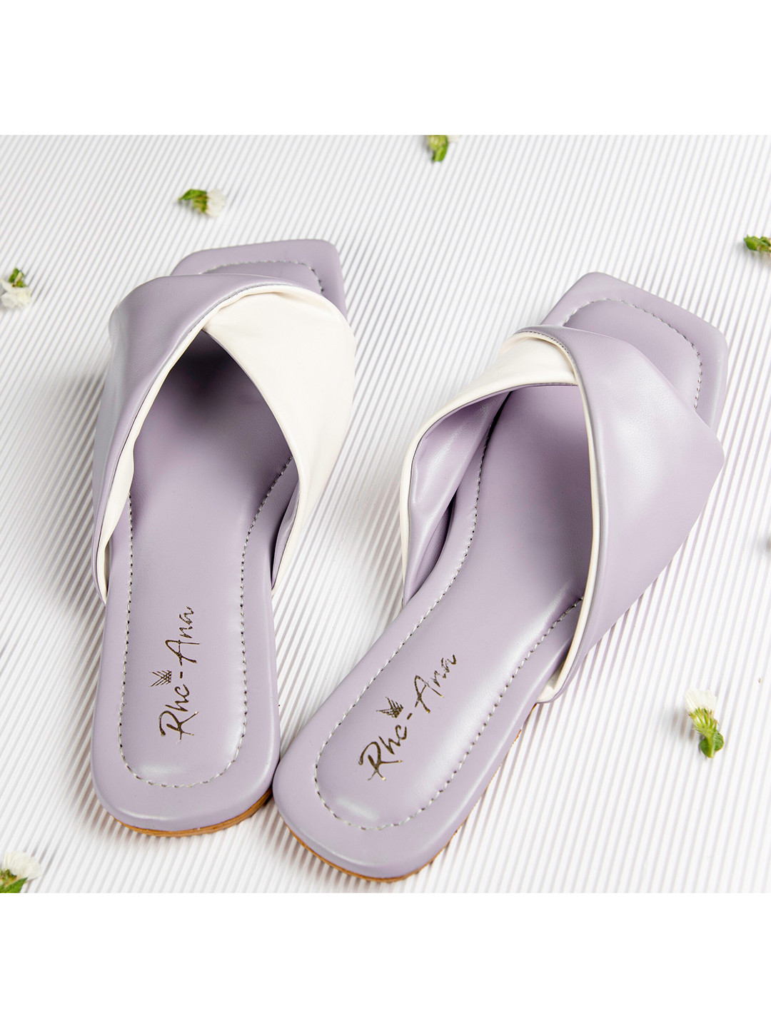 Rhe-Ana Women Purple Printed Party Open Toe Flats with Bows