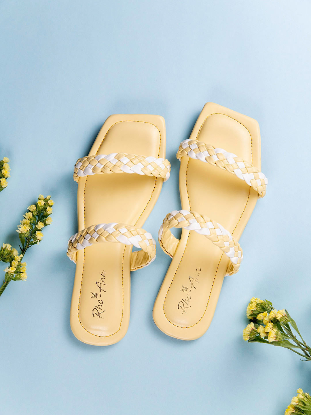 Rhe-Ana Women Yellow Party Open Toe Flats with Bows