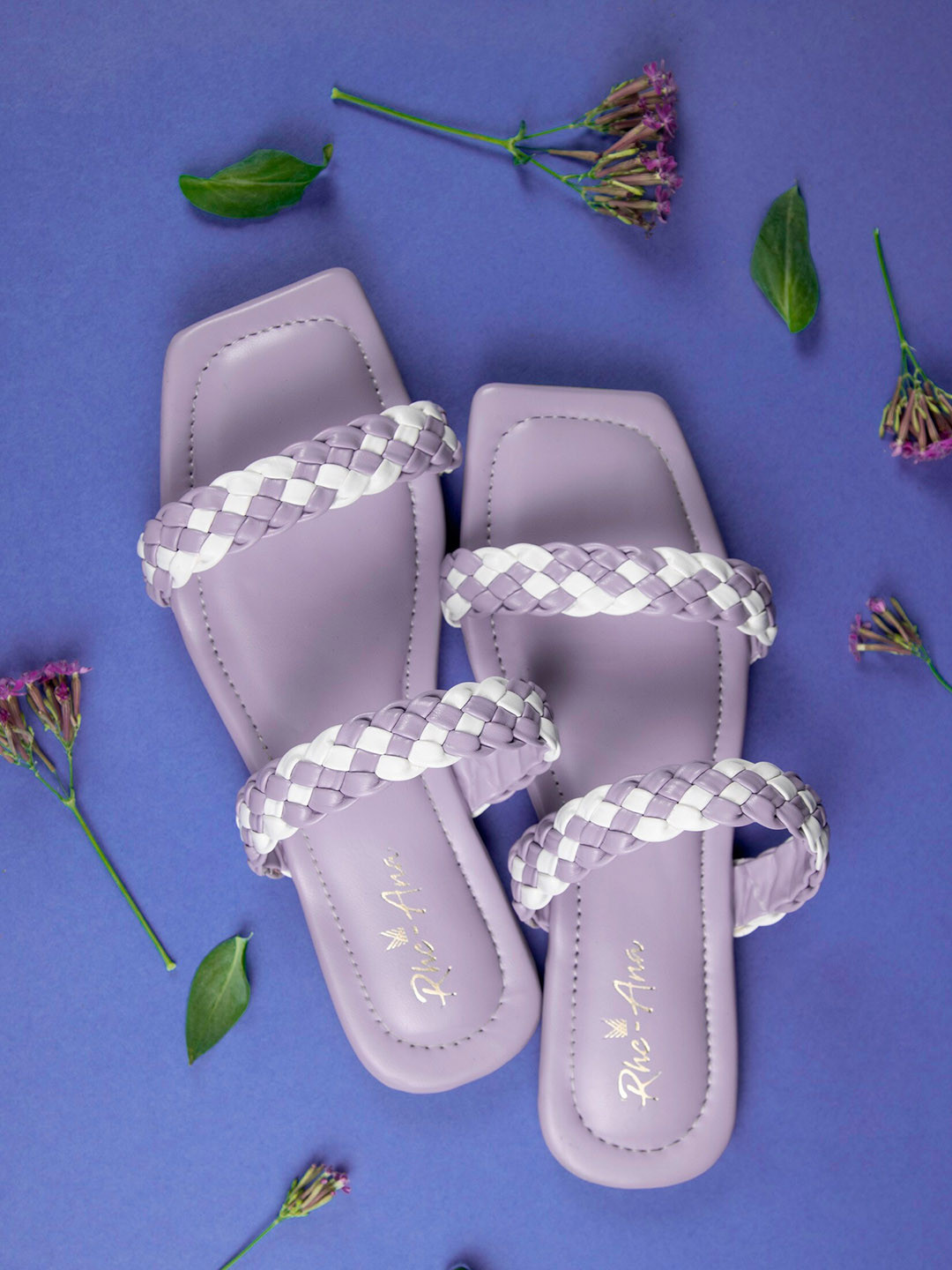Rhe-Ana Women Purple Printed Party Open Toe Flats with Bows