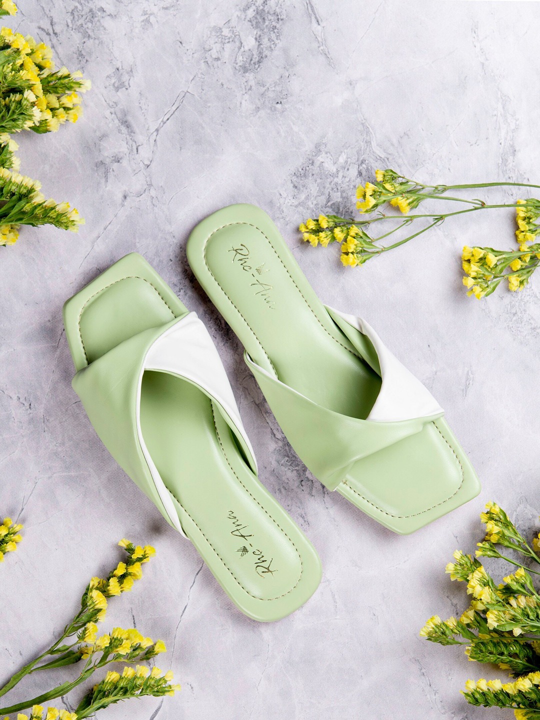 Rhe-Ana Women Green Party Open Toe Flats with Bows