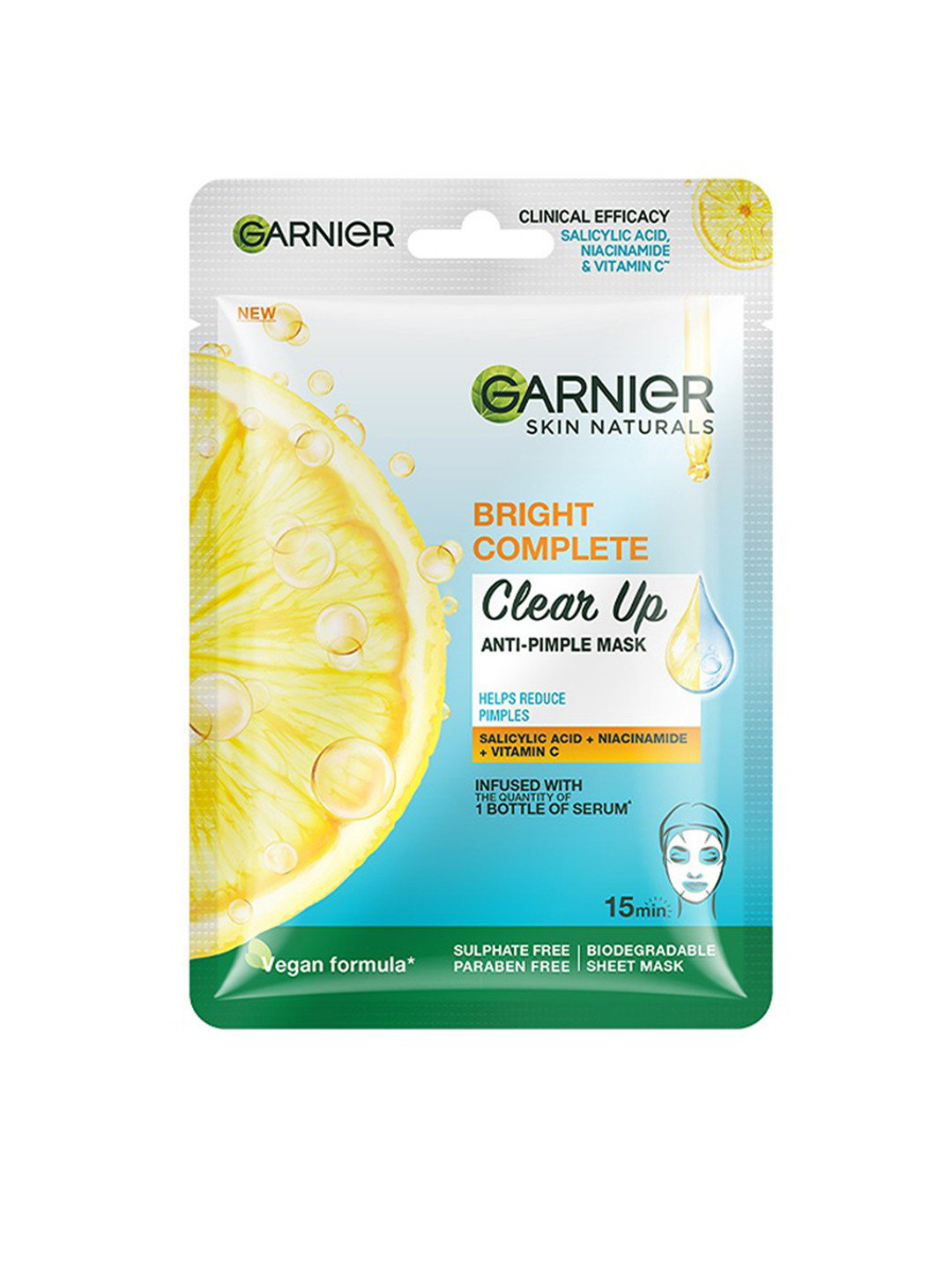 Garnier Bright Complete Clear Up Anti-Pimple Sheet Mask with Vitamin C & Niacinamide - 23g
