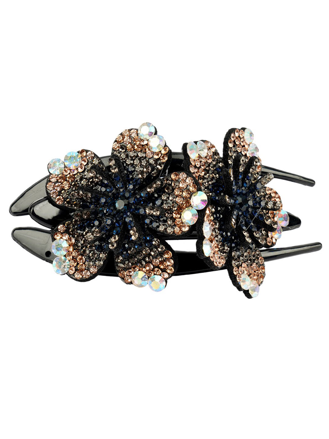 MIZORRI Women Black & Gold-Toned Embellished French Barrette