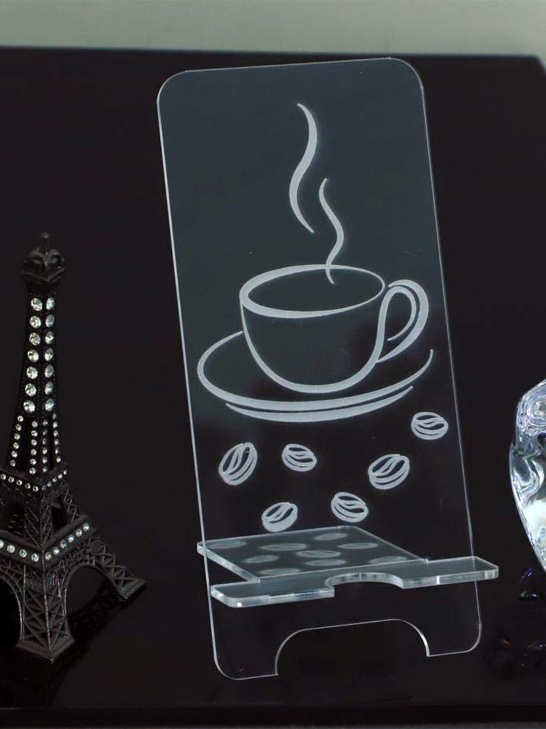 DULI  Transparent Coffee Printed Portable Mobile Stand & Holder