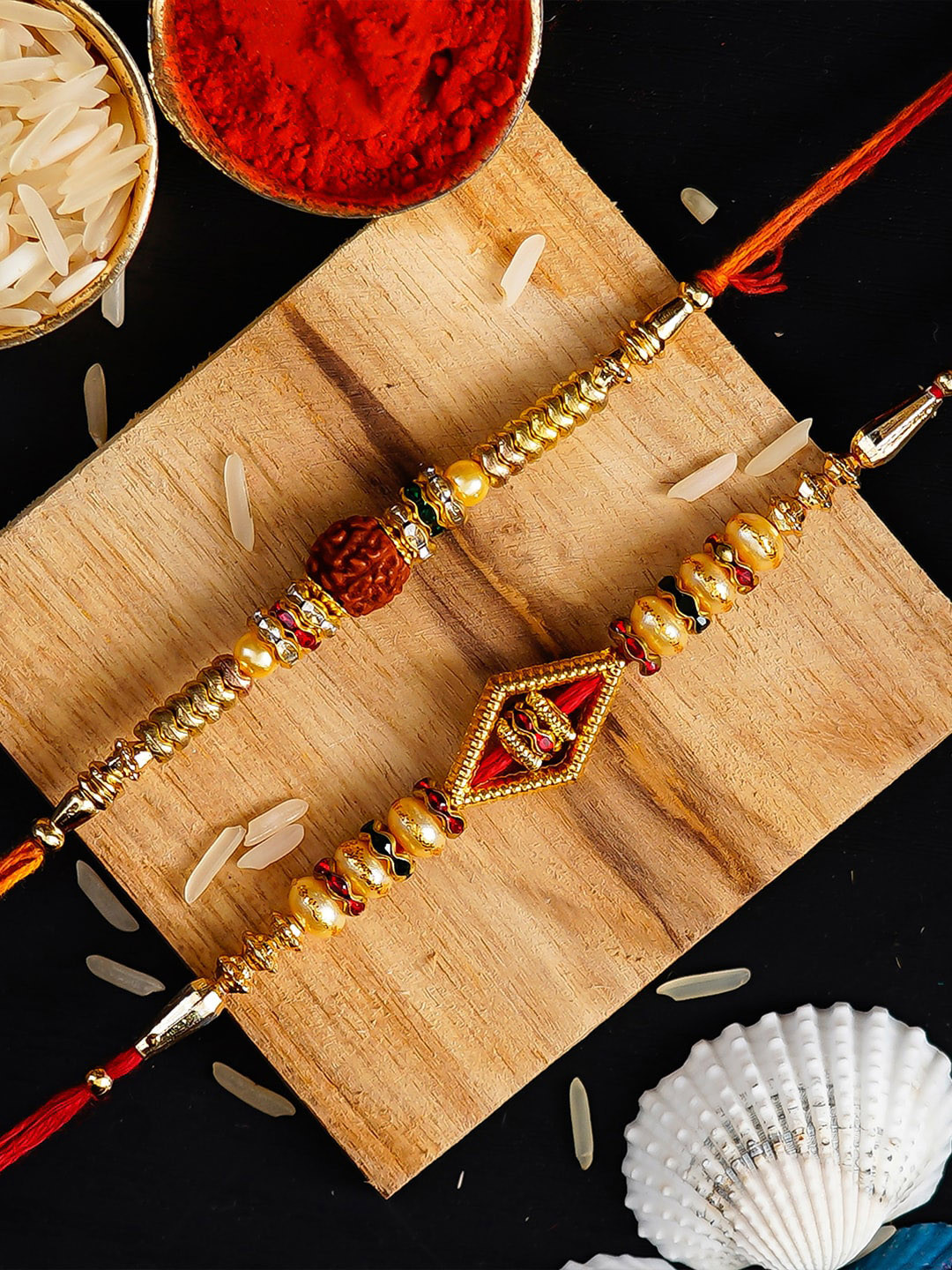 eCraftIndia Set of 2 Red Rakhi with Roli Chawal