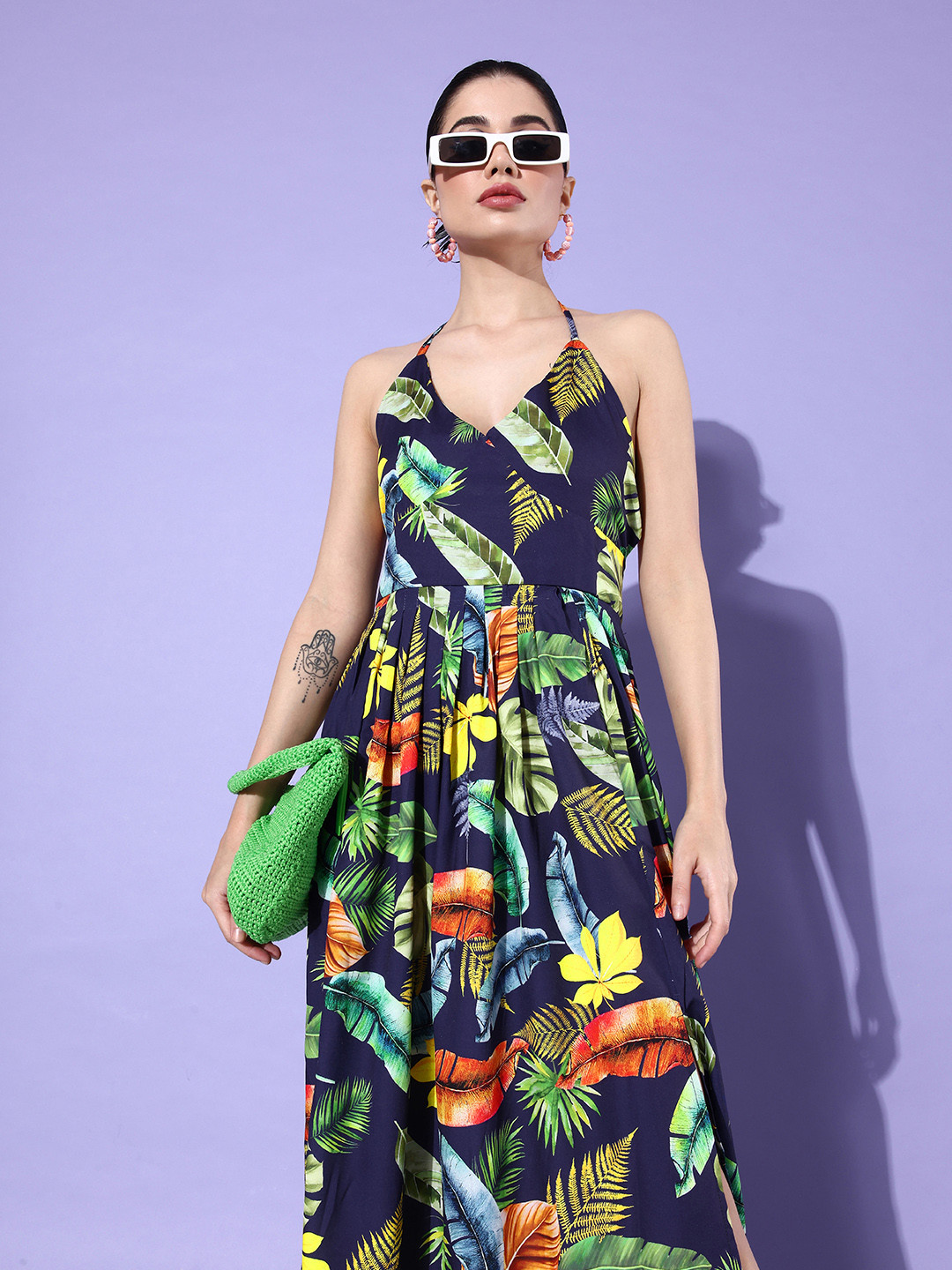 Style Quotient Floral Halter Neck Crepe Maxi Dress