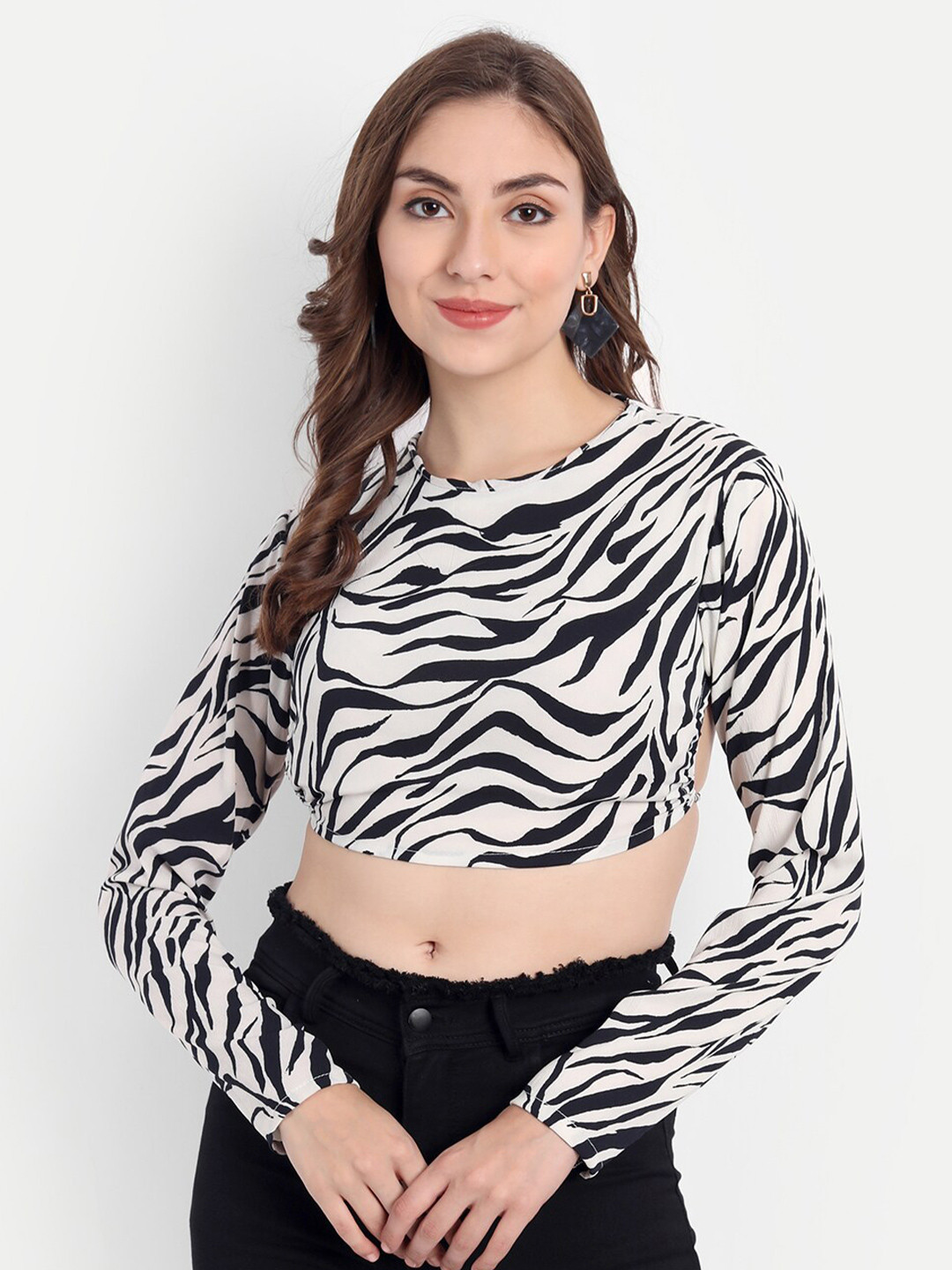 Emprall Multicoloured Animal Striped Crop Top