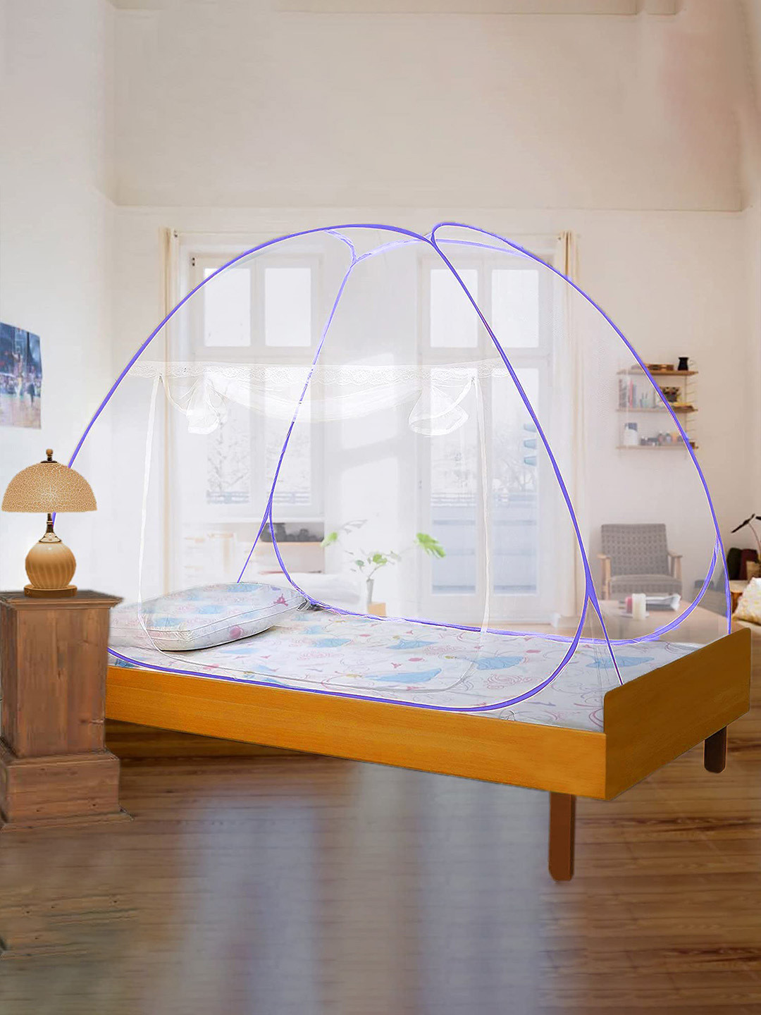 Evafly White & Purple Single Bed Mosquito Net