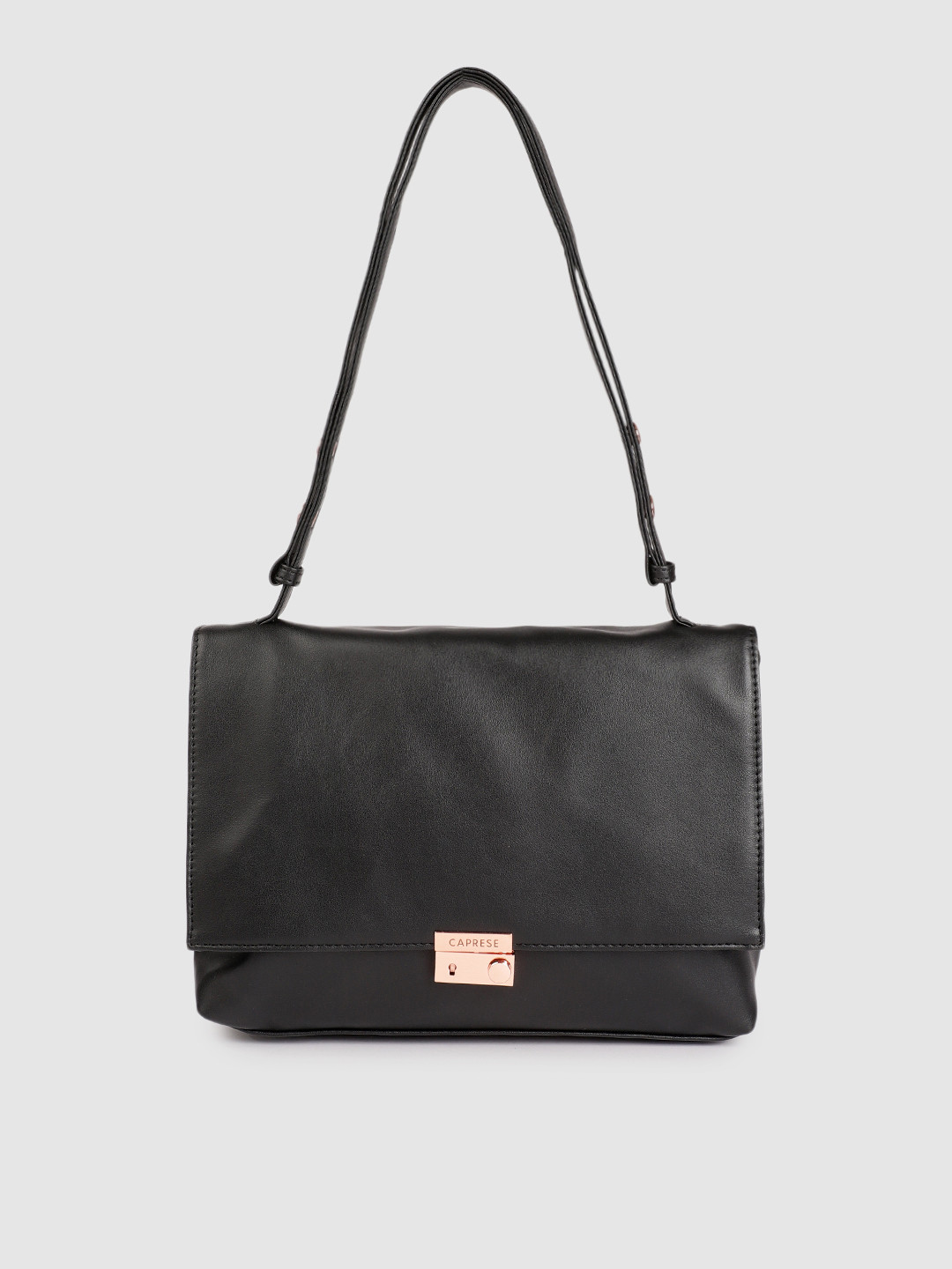 Caprese Black Solid Regular Structured Satchel