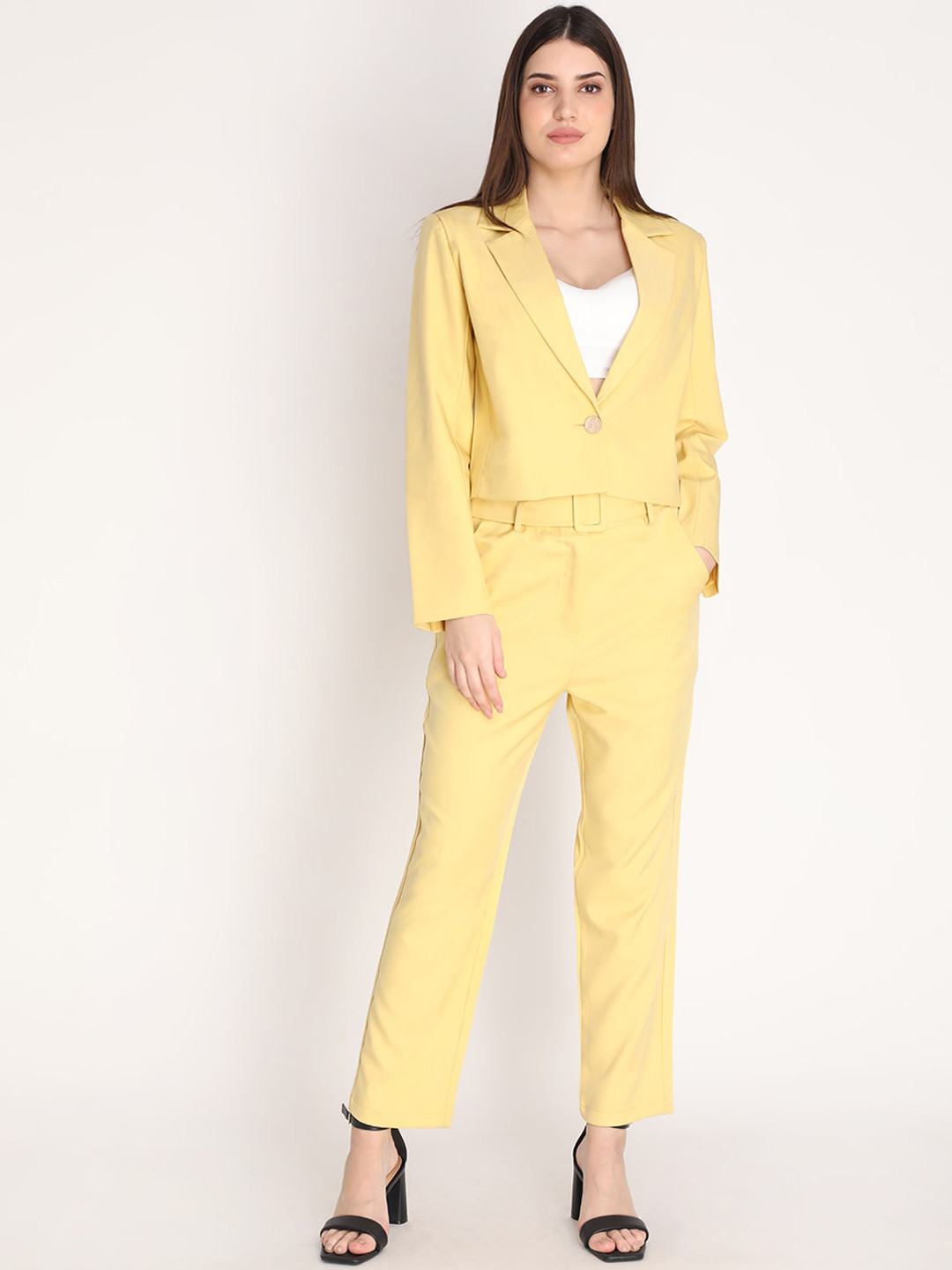 Dlanxa Women Yellow Solid Single-Breasted 2-Piece Formal Suit