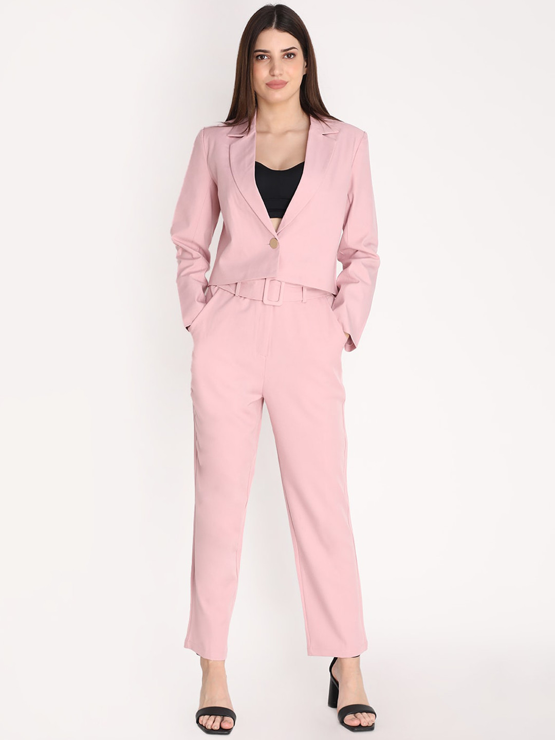 Dlanxa Women Pink Solid Single Breasted 2 Piece Suit