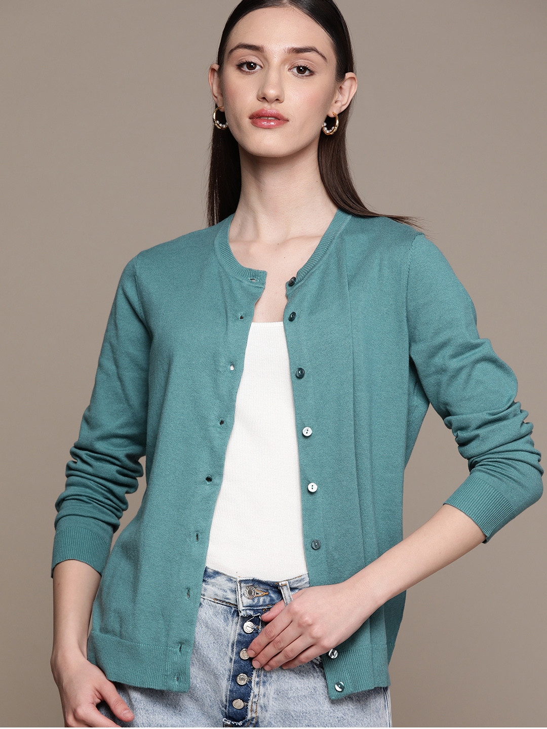 Buy Macy s Karen Scott Women Green Solid Cardigan Sweaters for
