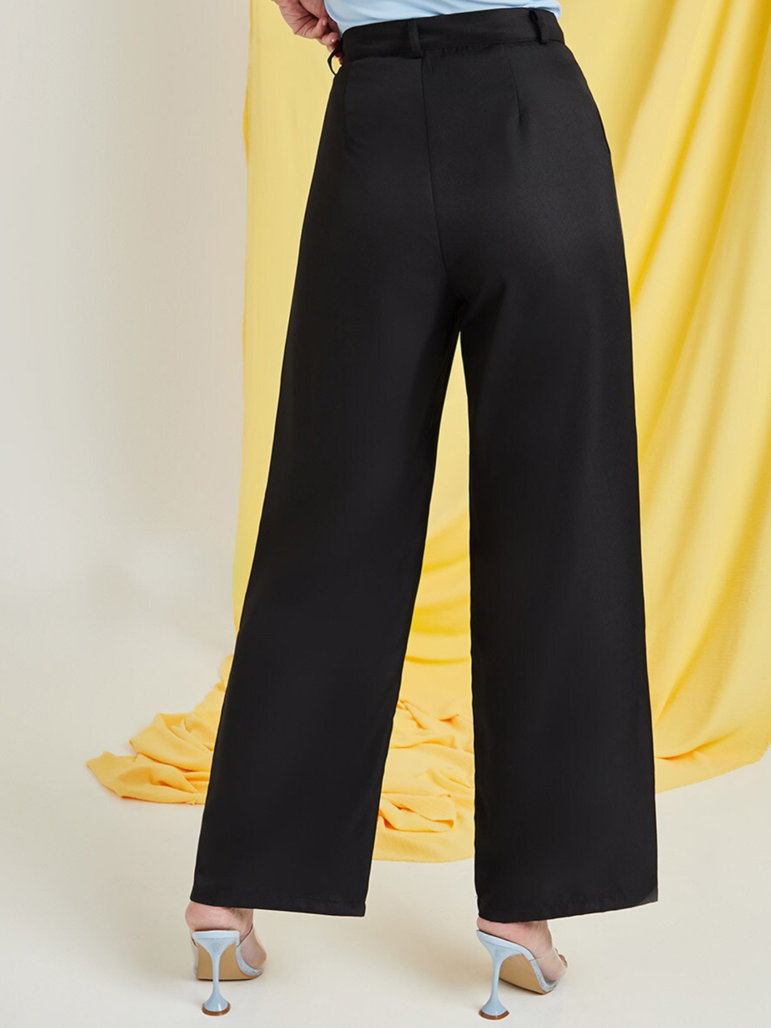 Styli Women Black High-Rise Pleat Front Detail Wide Leg Trouser