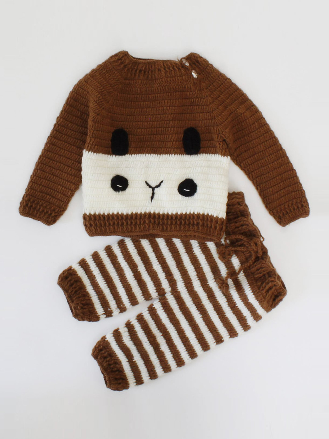 Woonie Unisex Kids Brown & White Handmade Top with Pyjamas
