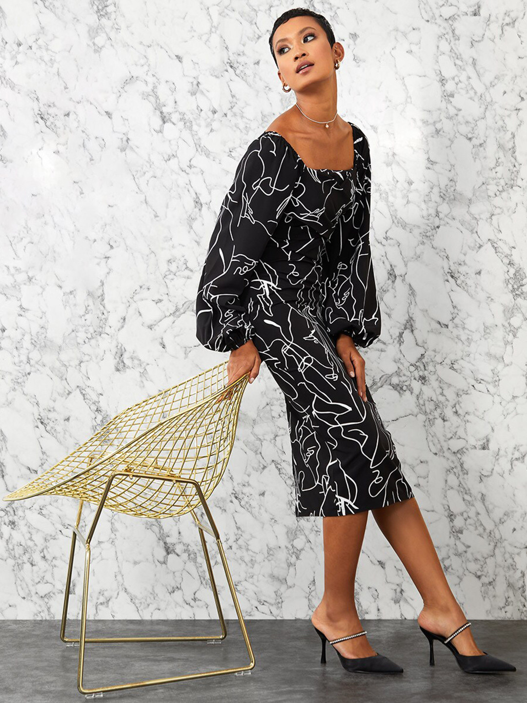 Styli Black Animal A-Line Dress