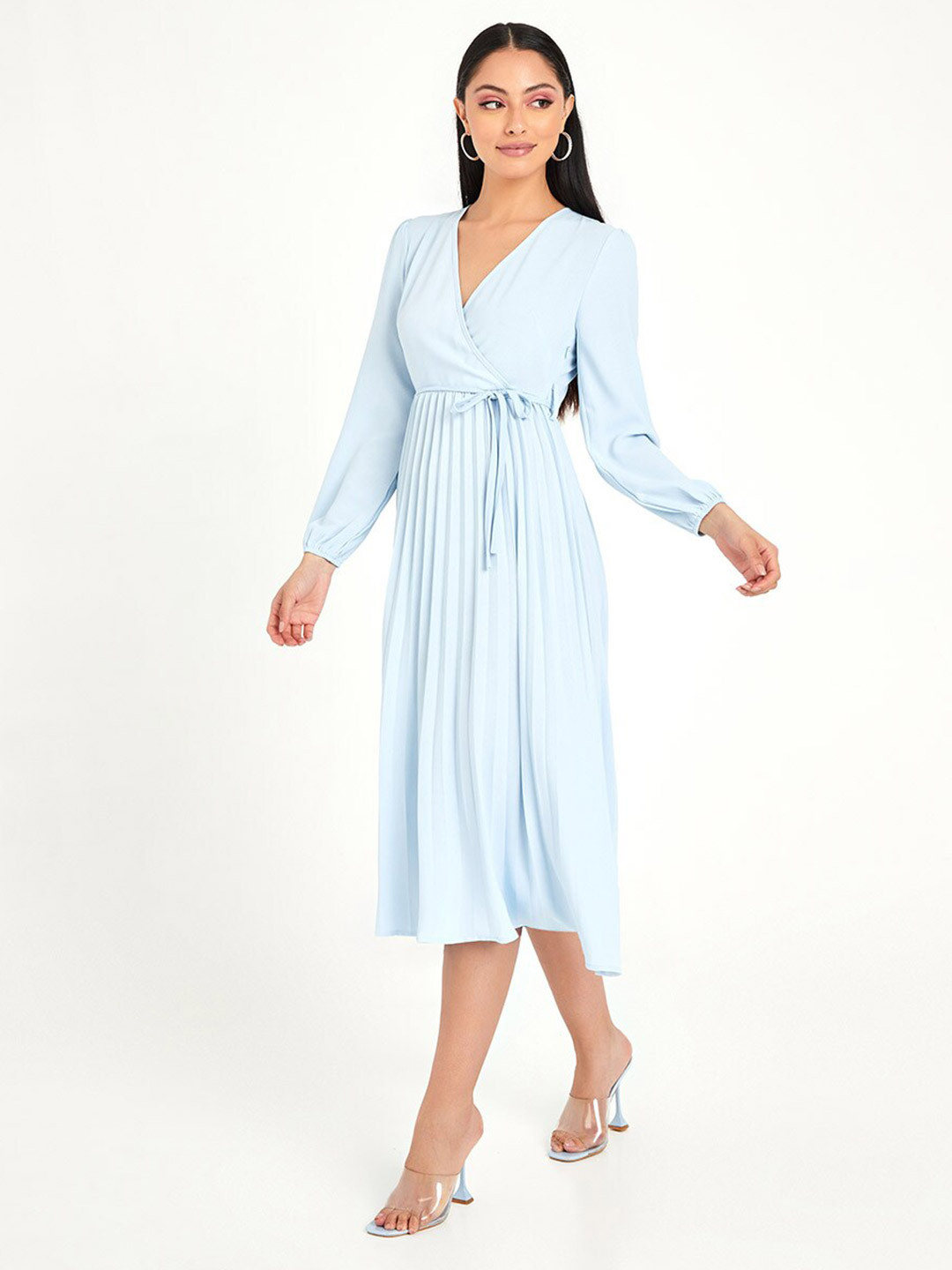 Styli Pleated Detail A-Line Midi Dress