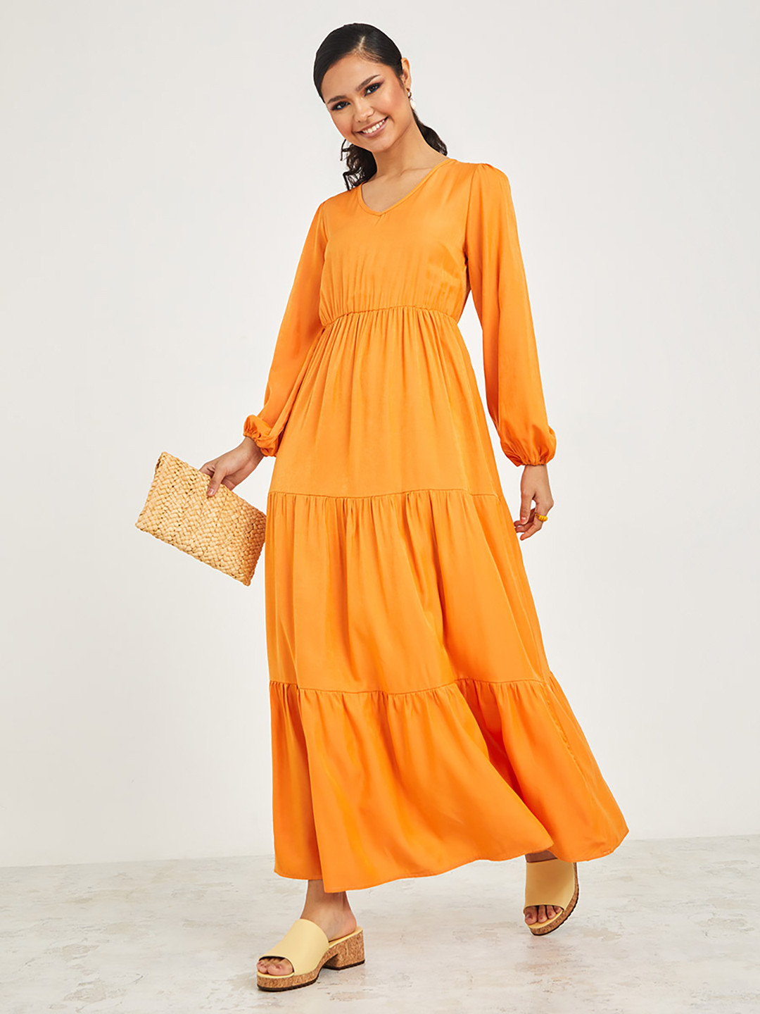Styli V-Neck Tiered Maxi Dress