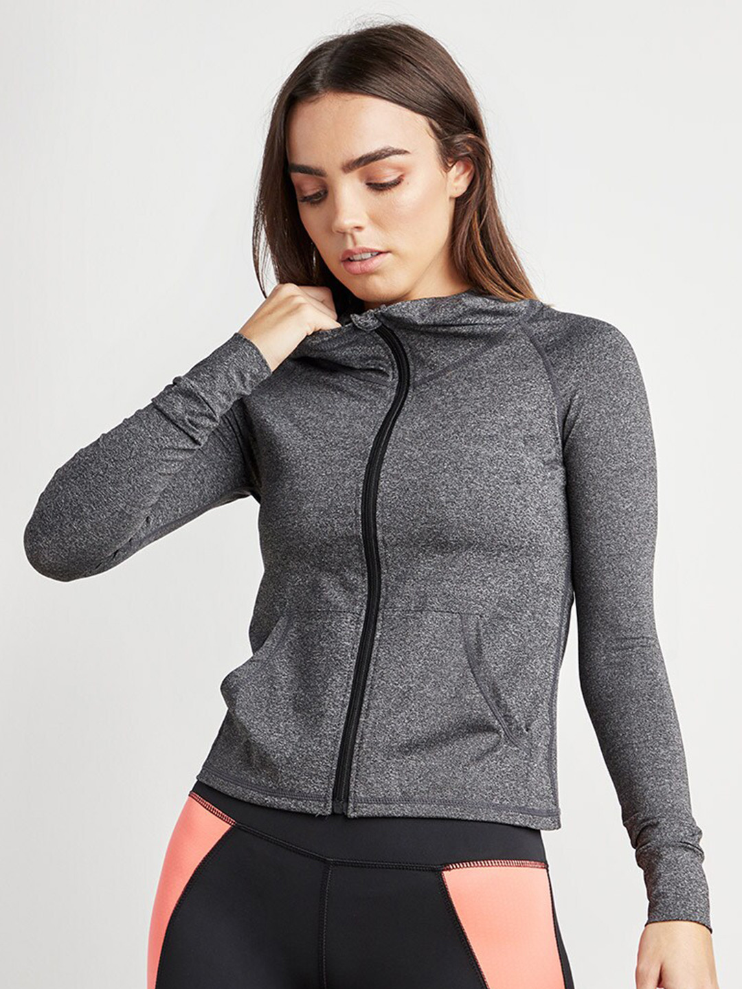 Styli Women Grey Melange Hooded Jacket