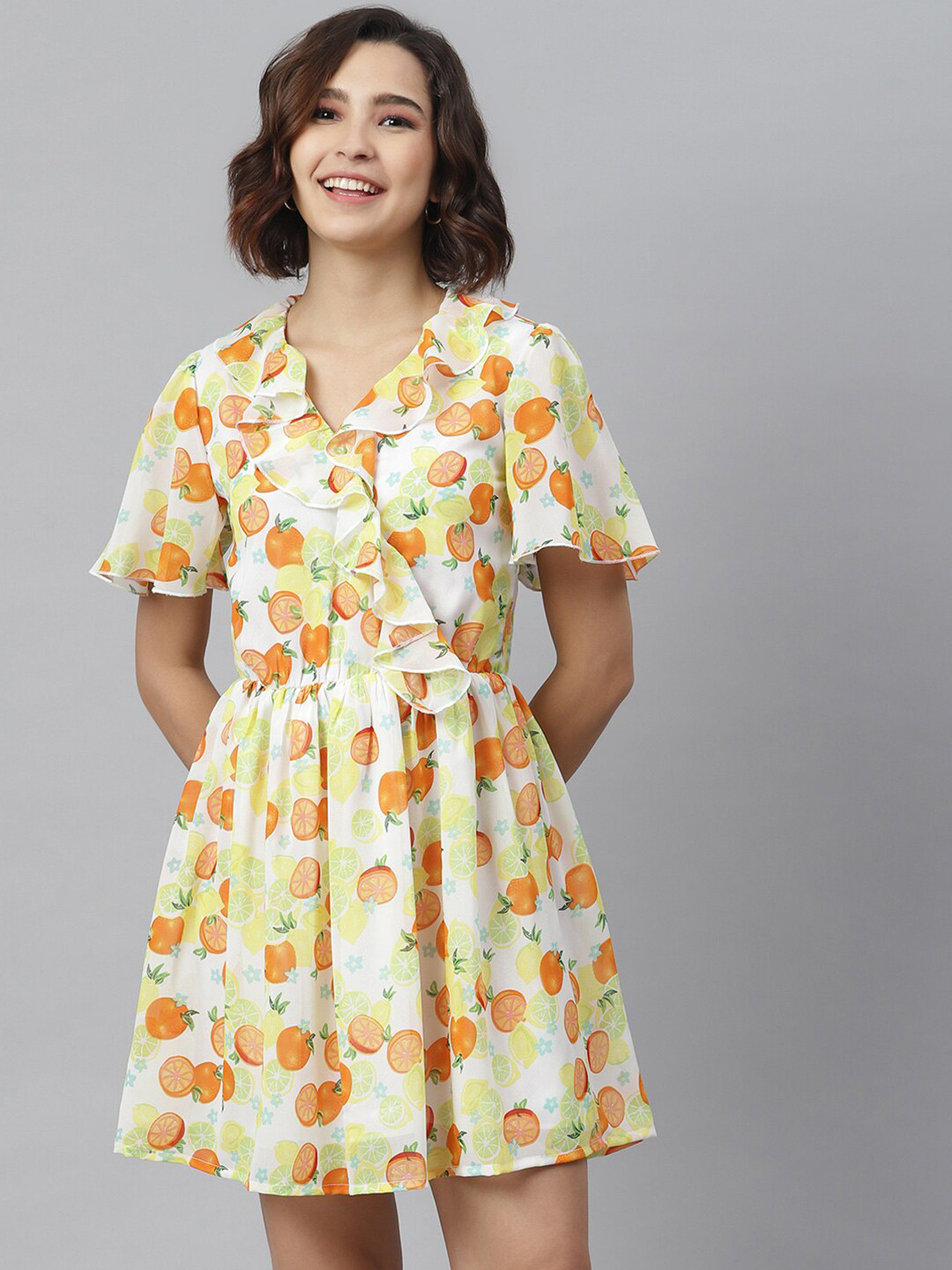 StyleStone Yellow Floral Georgette Dress