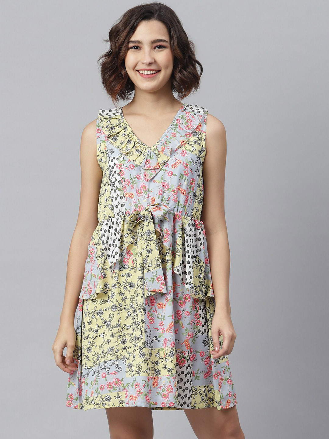 StyleStone Multicoloured Floral Georgette Knee Length Dress