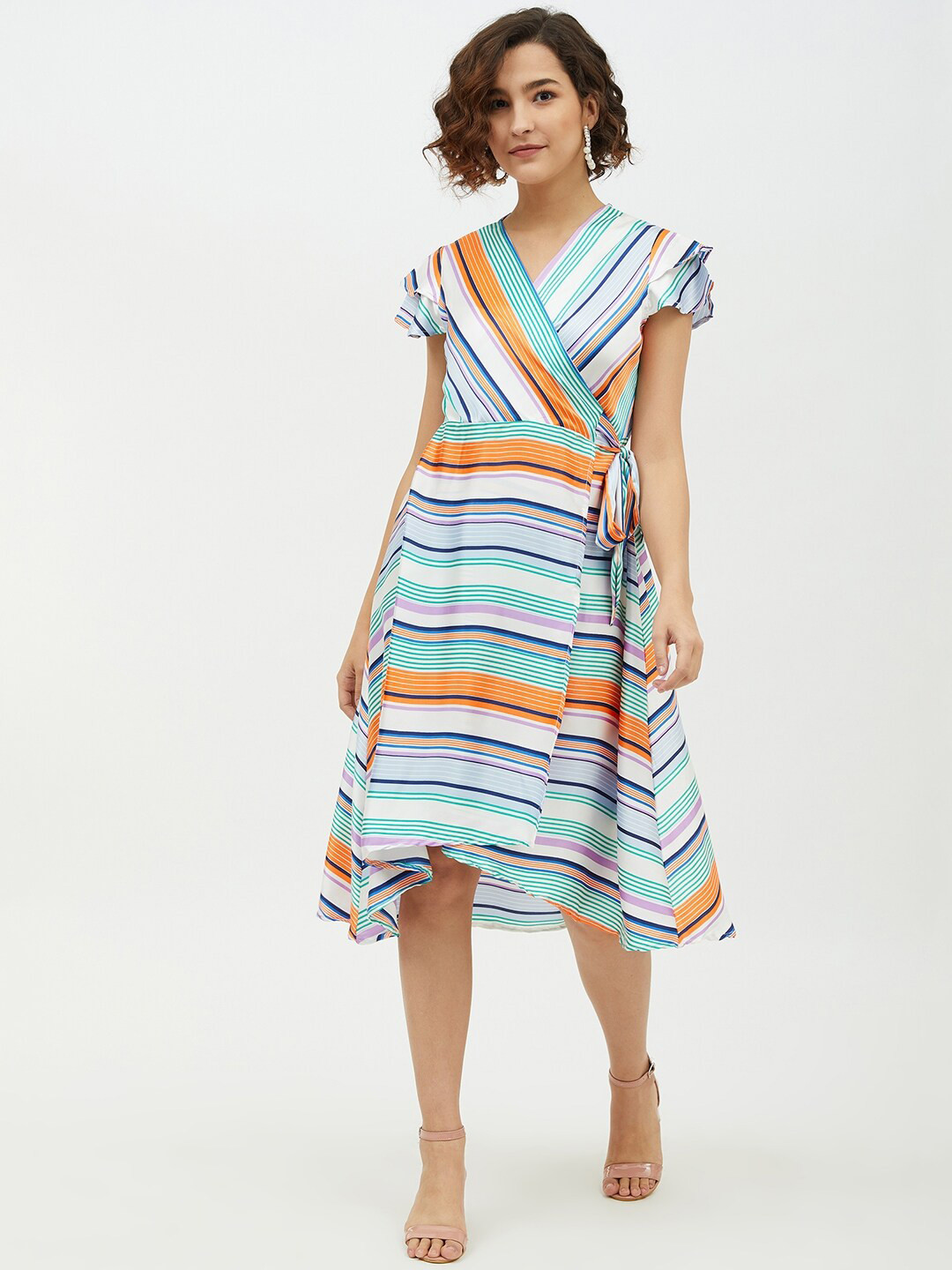 StyleStone Multicoloured Striped Satin Midi Dress